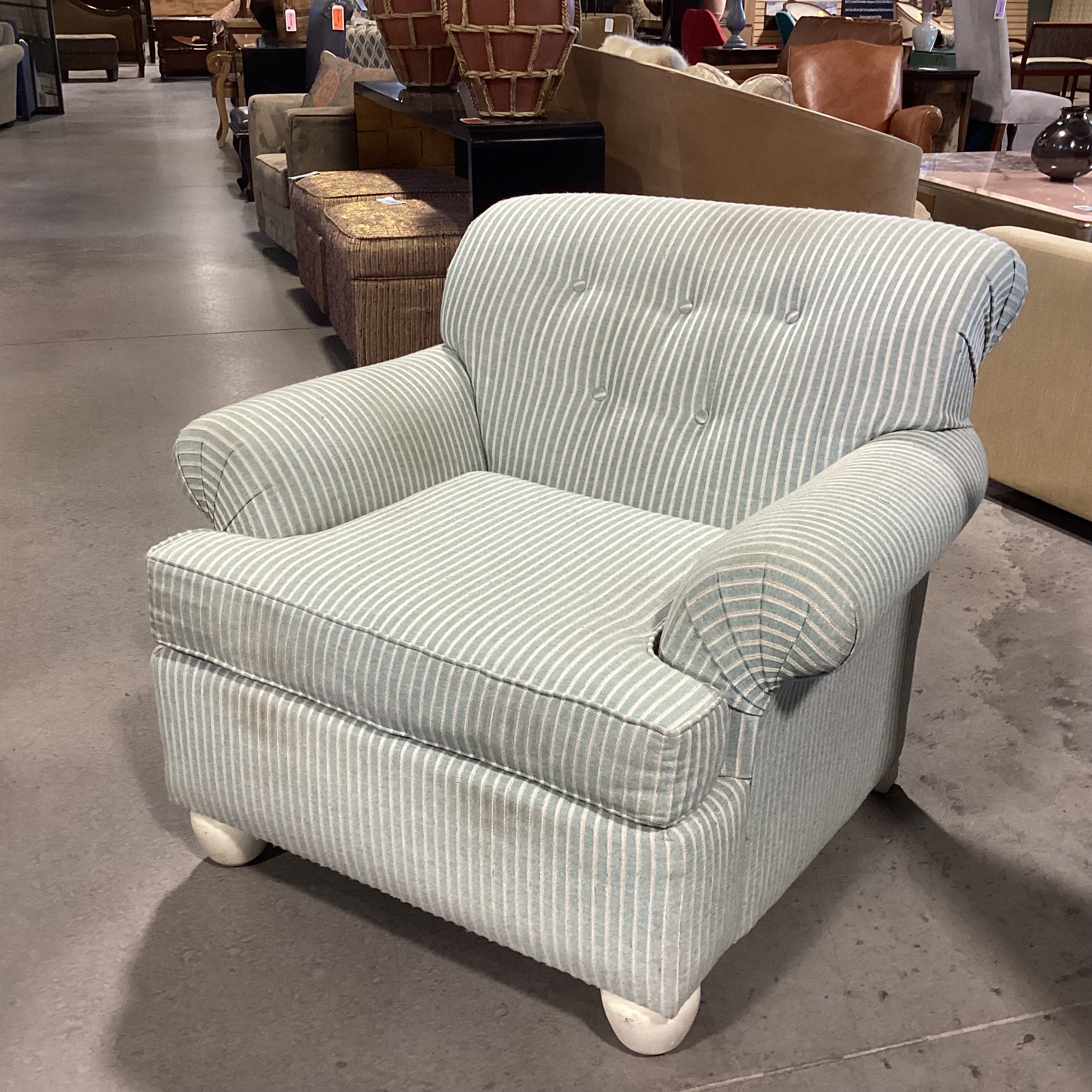 Cochrane Furniture Green & Ivory Woven Stripe Chair 39"x 39"x 33.5"