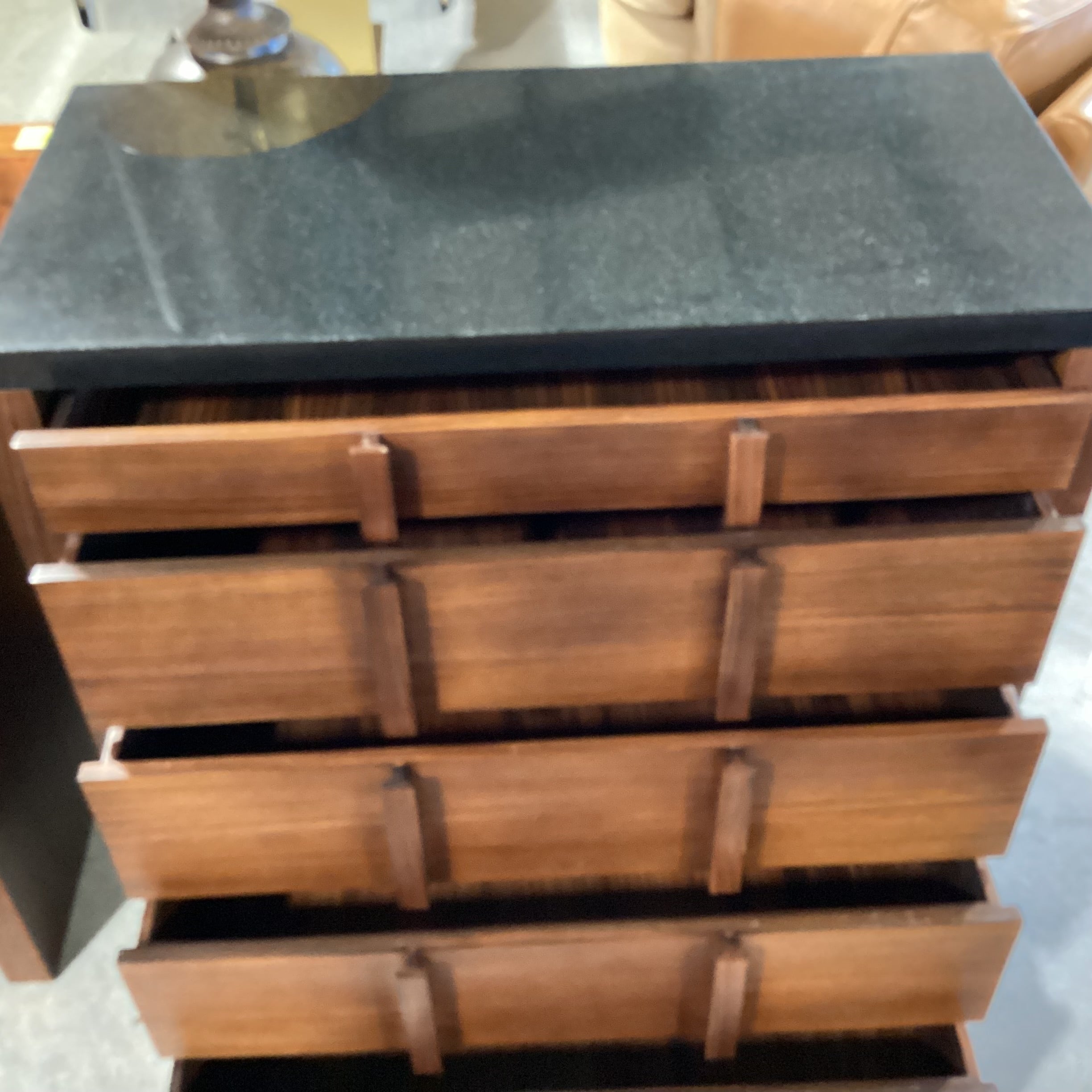Dark Finish Wood & Black Stone 5 Drawer Chest Dresser 39.5"x 20"x 39.5"