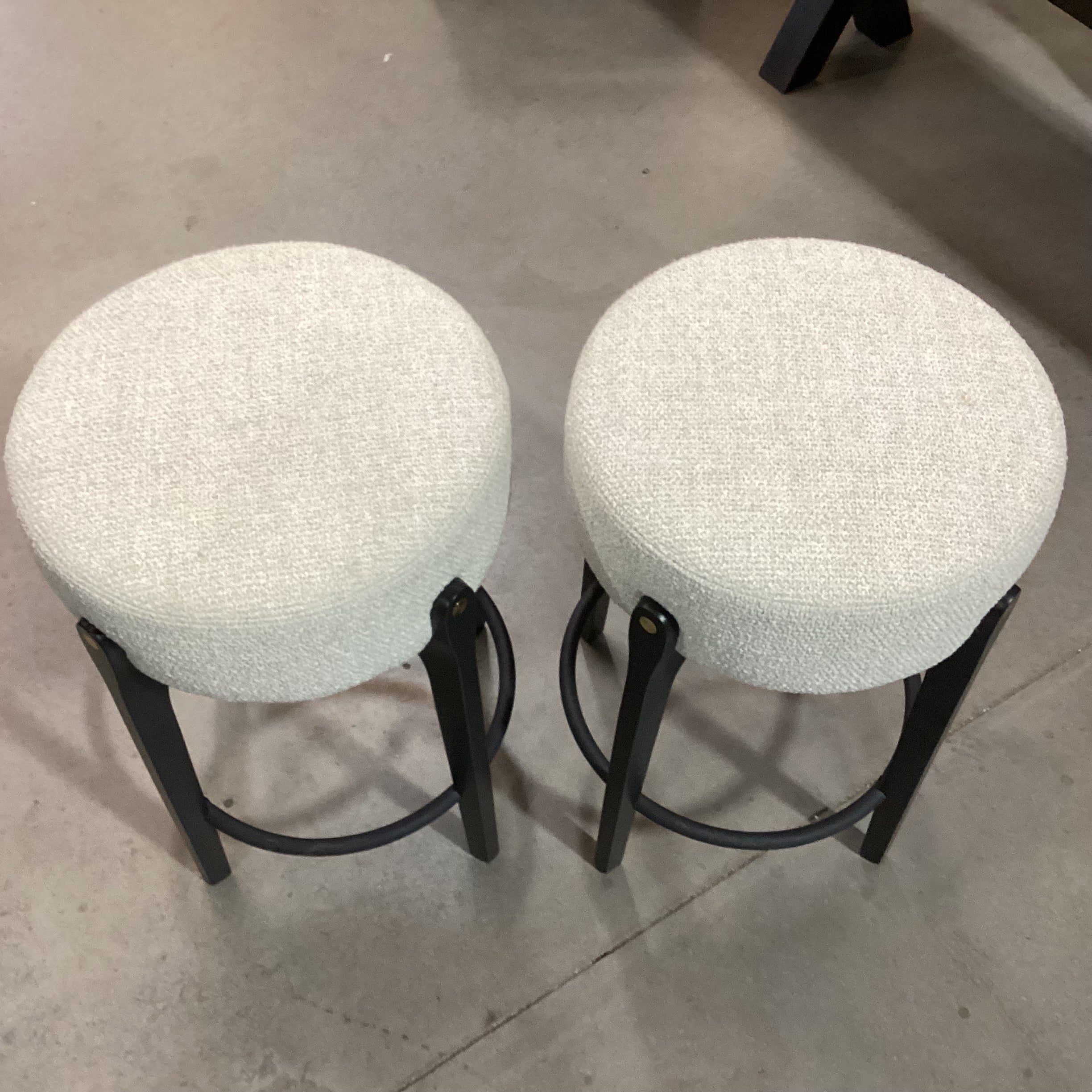SET of 2 Arhaus Bottoni Italian BoucleDark Finish Wood & Metal with Brass Accent Bar Stools 24"
