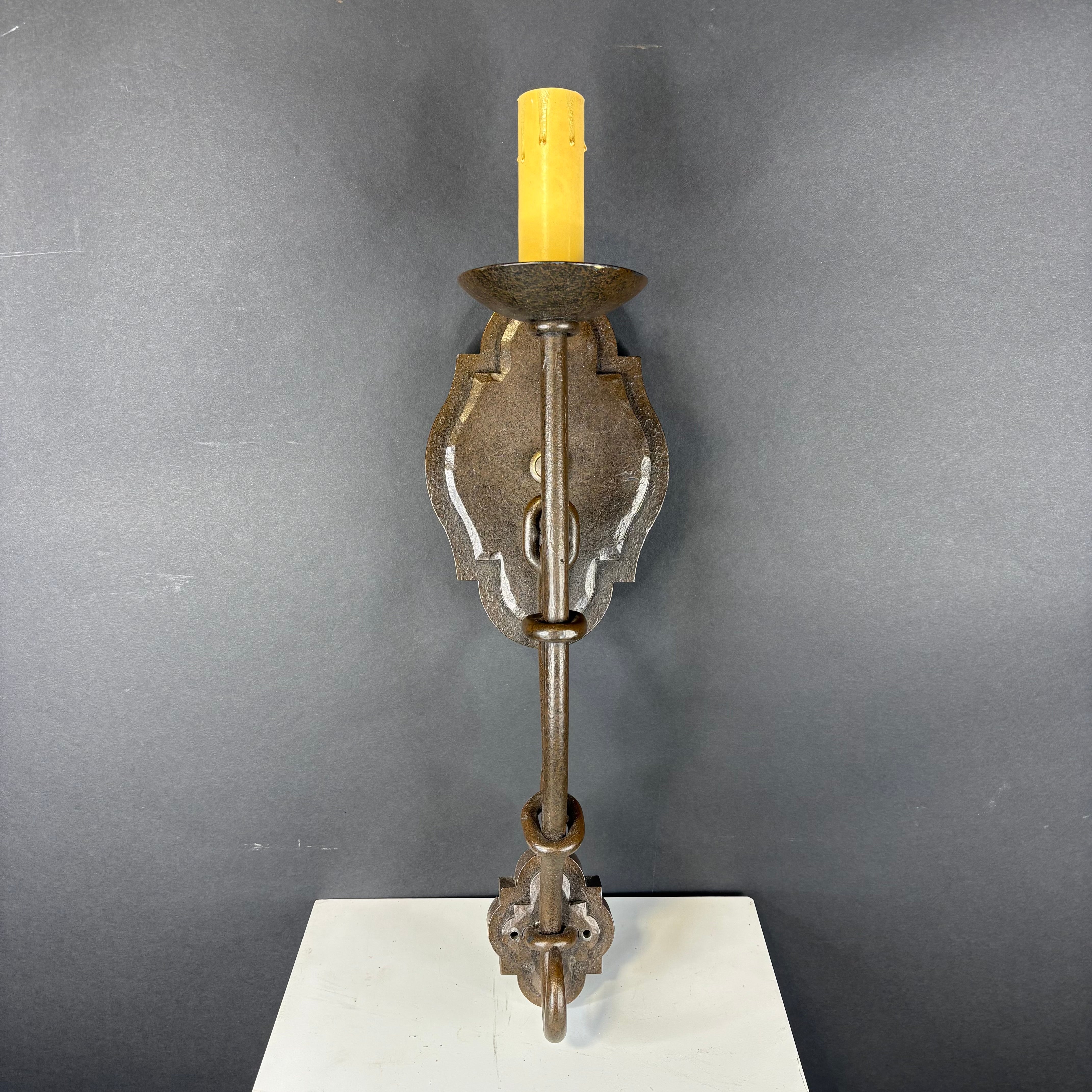 Myers and Company Gothic Revival 2-Light Brown Painted Solid Iron Wall Sconce 6”x 20”x 7.5”