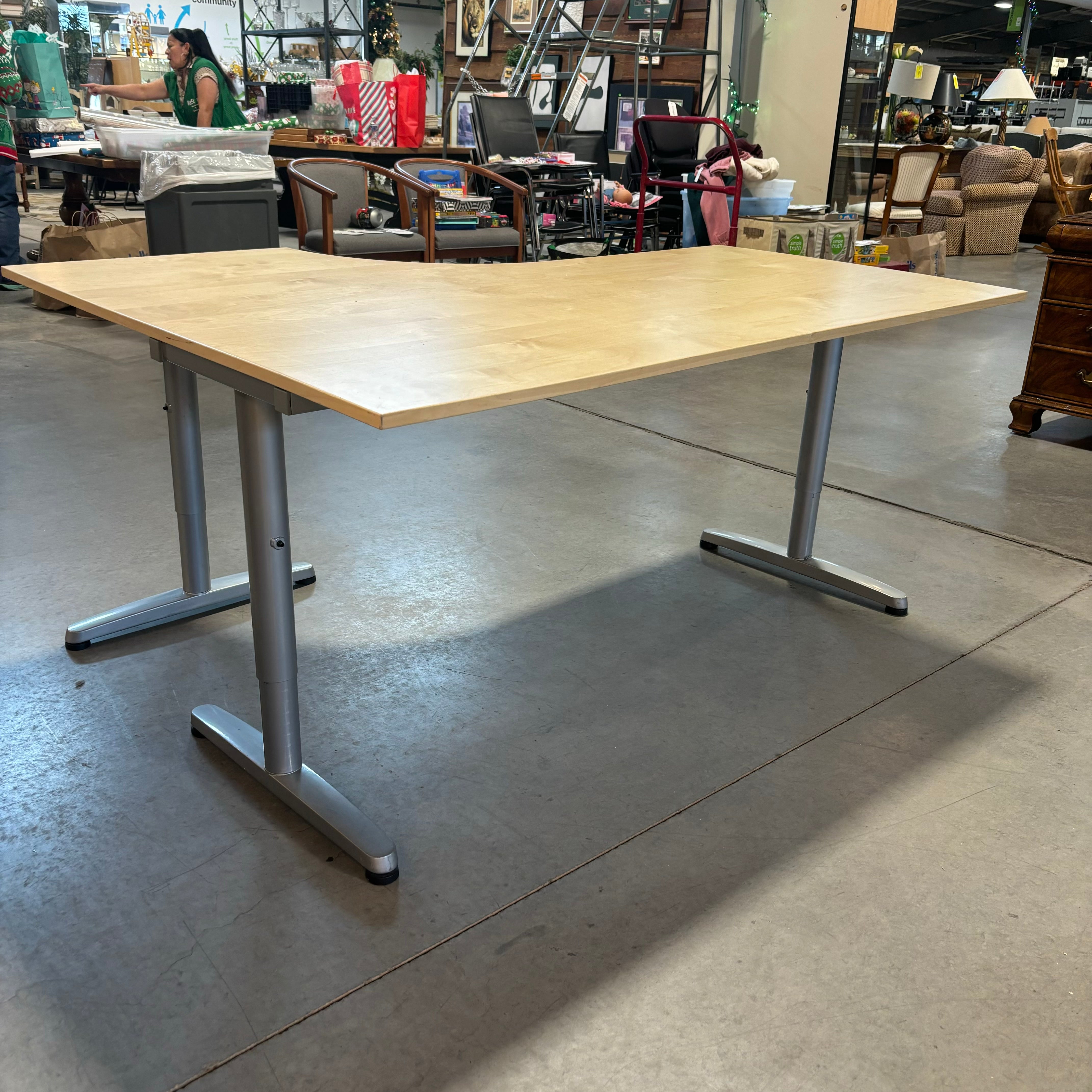 Wood Style Laminate with Metal Base Adjustable Desk 63"x 47"x 27" to 30"