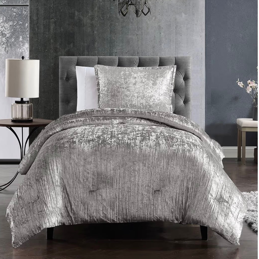 TWIN 6/7 Piece Taos Silver Velvet Comforter Set