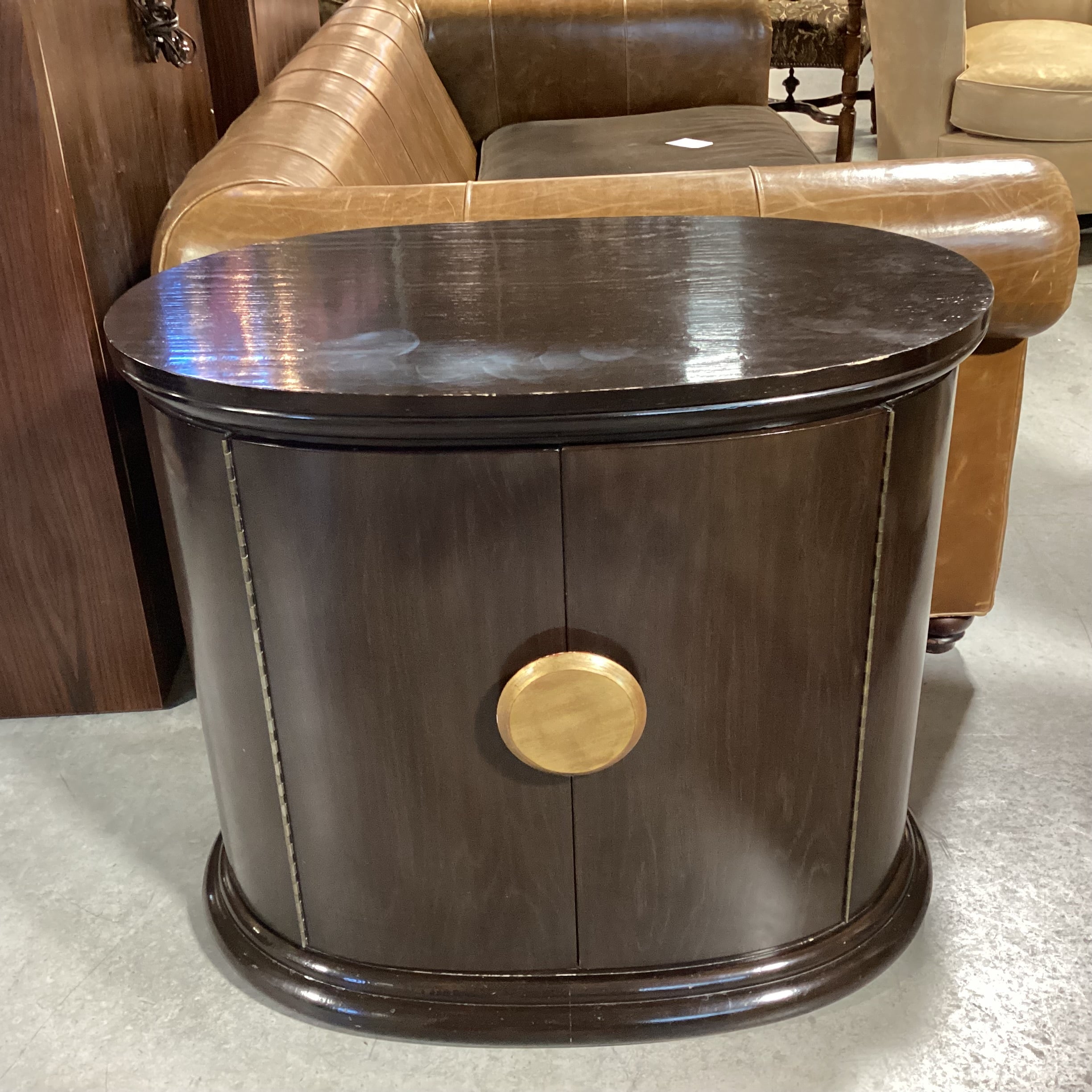 Dark Finish Solid Wood Oval 2 Door Cabinet End Table 32.5"x 21"x 29"
