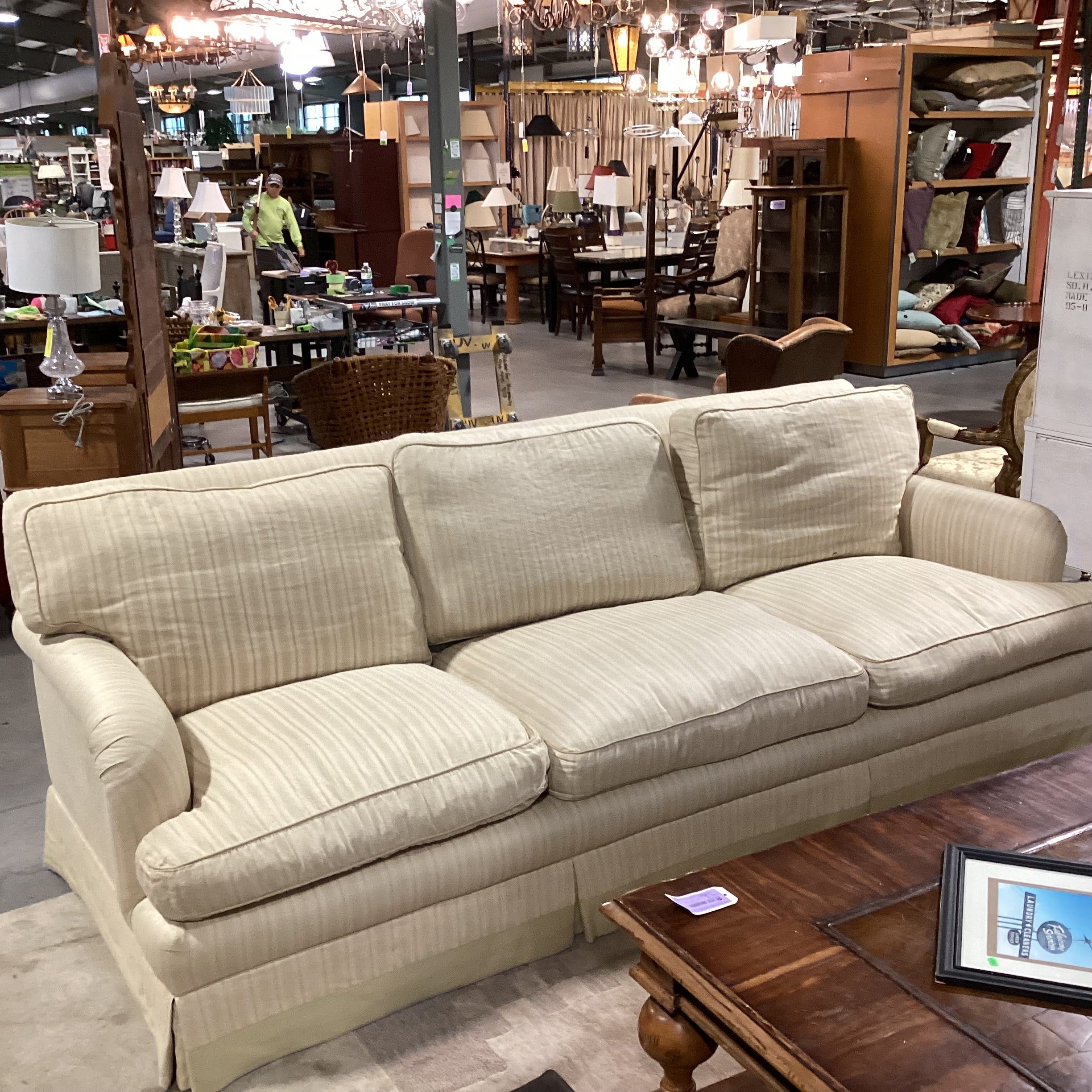 Custom Gold & Wheat Woven Stripe Down Mix Long Sofa 111"x 44"x 39"