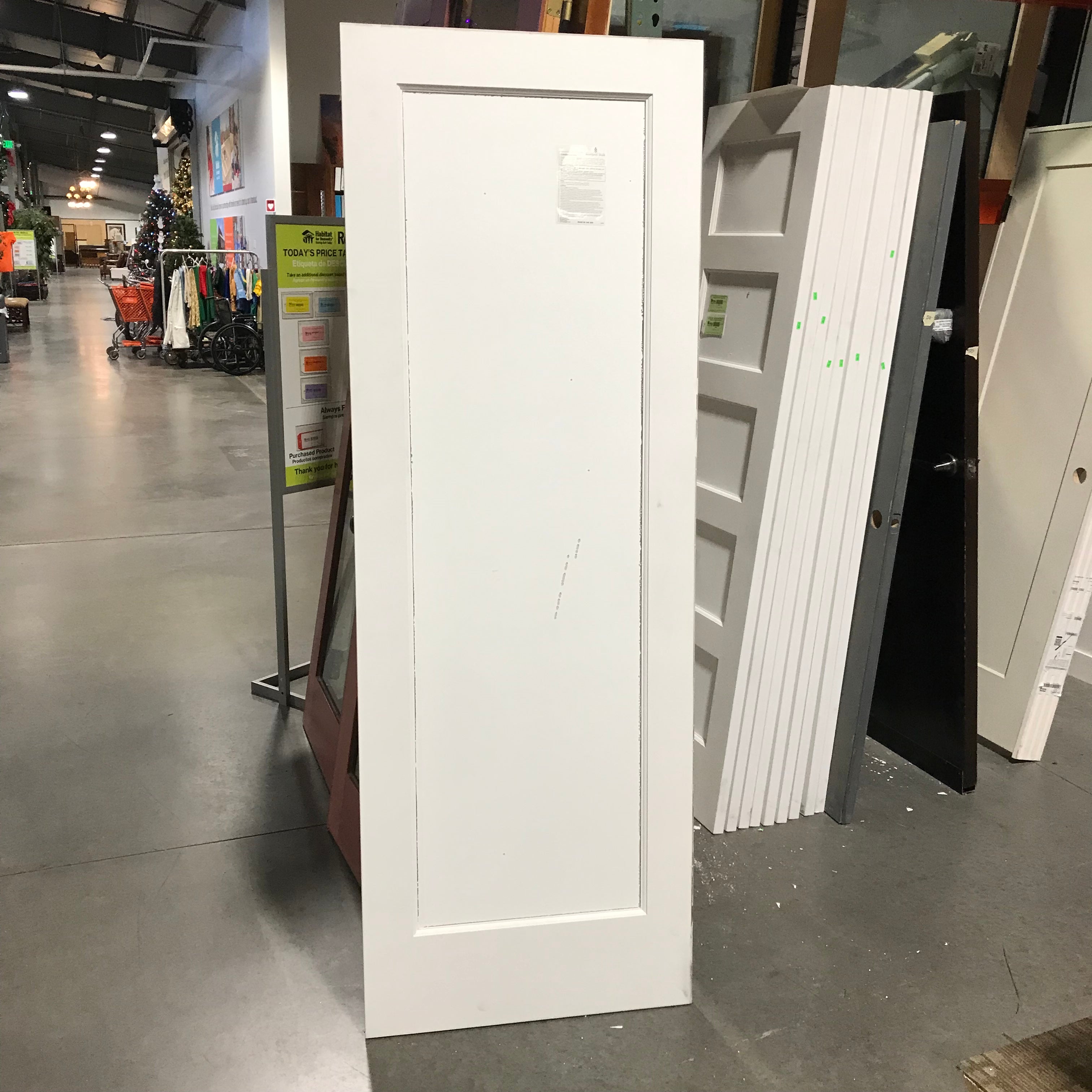 28"x 80"x 1.25" White Shaker Single Glass Panel Covered in Plastic & Paint Interior Door