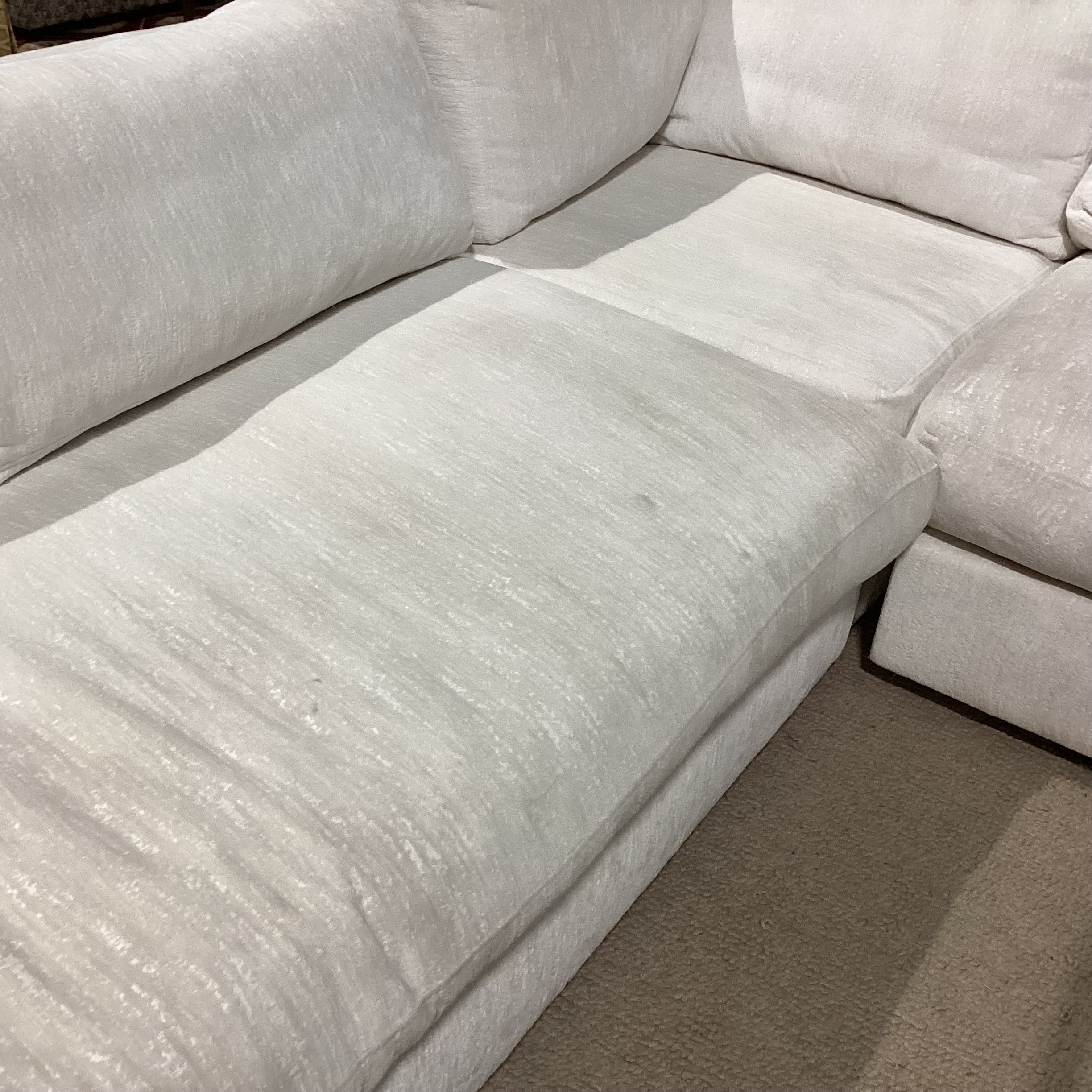 Custom Ivory Raised Texture Velvet Down Mix 3 Piece Sectional 146"x 134"x 45"x 29"