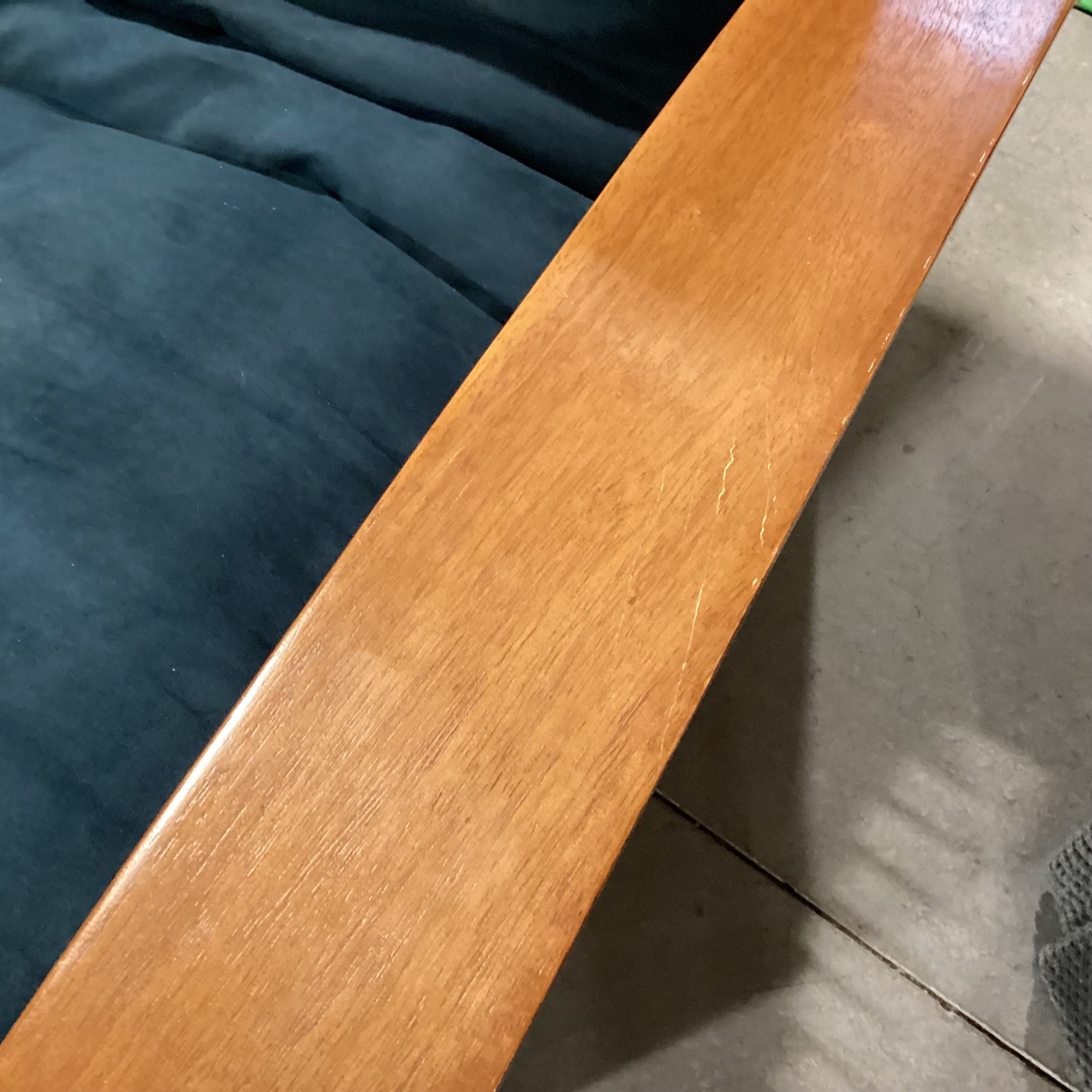 Wood Frame & Blue Micro Suede Cushion Futon Sofa 83"x 41" to 55"x 35"