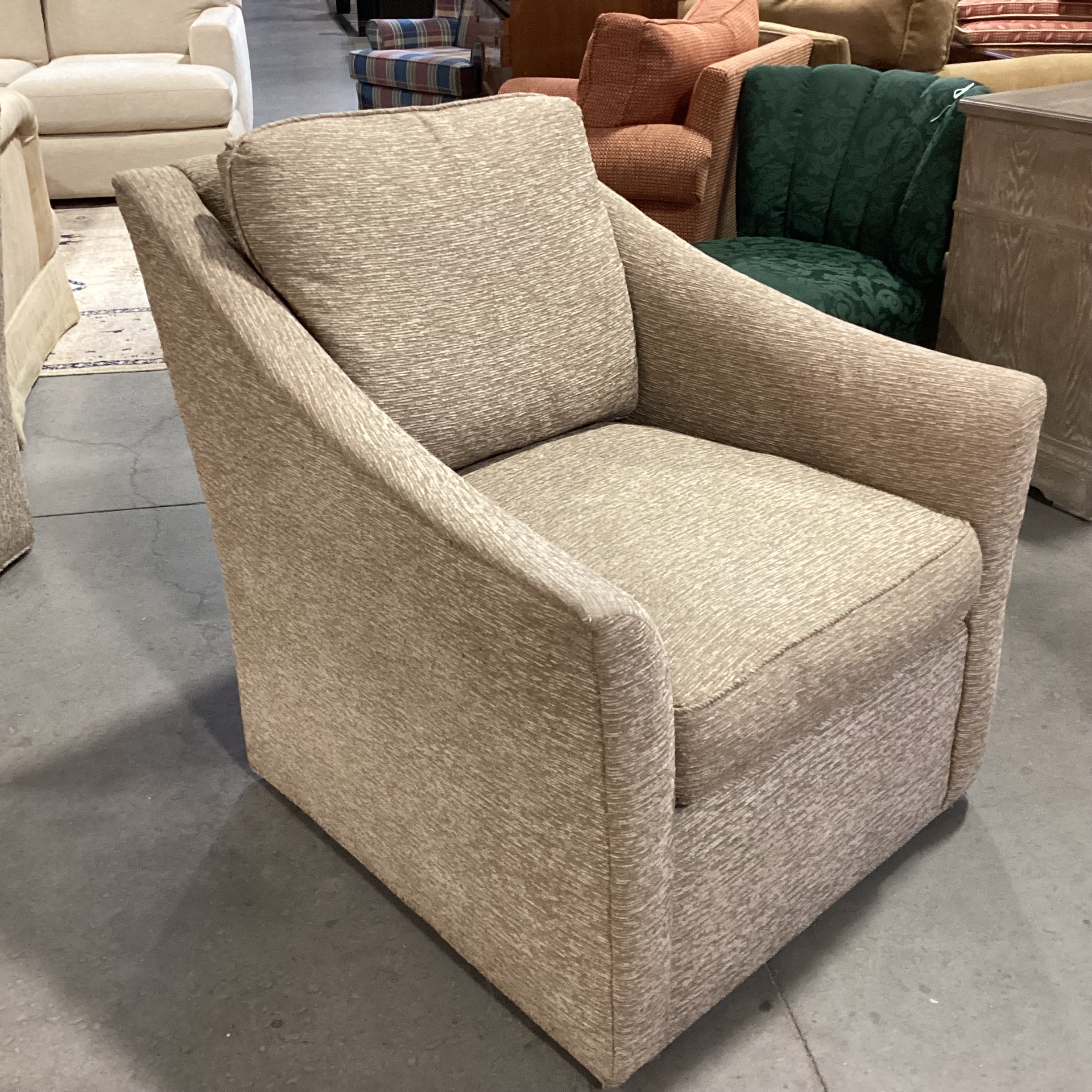 Pearson Heritage Home Group Tan & Cream Texture Woven Slope Arm Swivel Chair 32"x 38"x 34"
