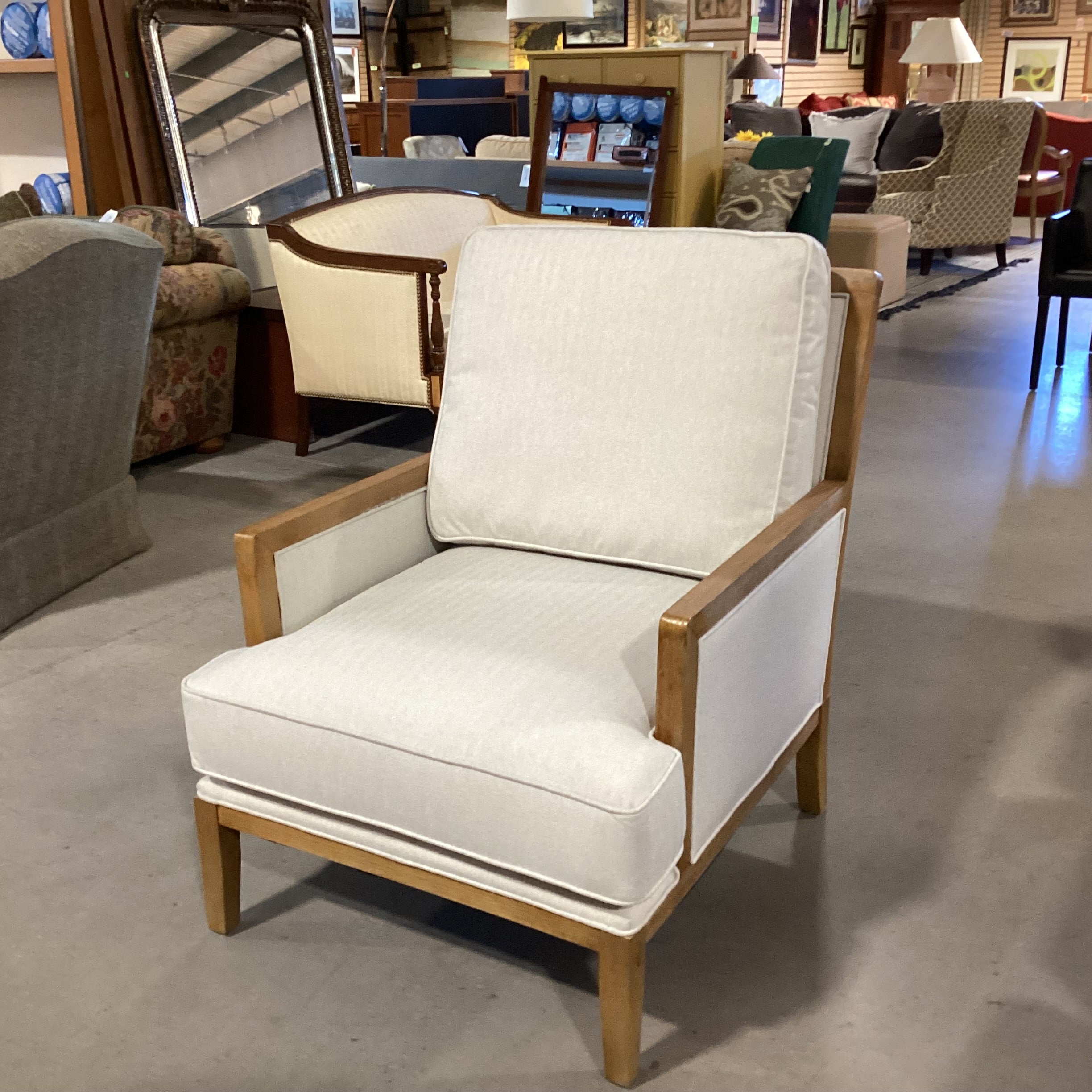 Living Style Furniture Cream Woven & Distressed Wood Chair 30"x 36"x 37"