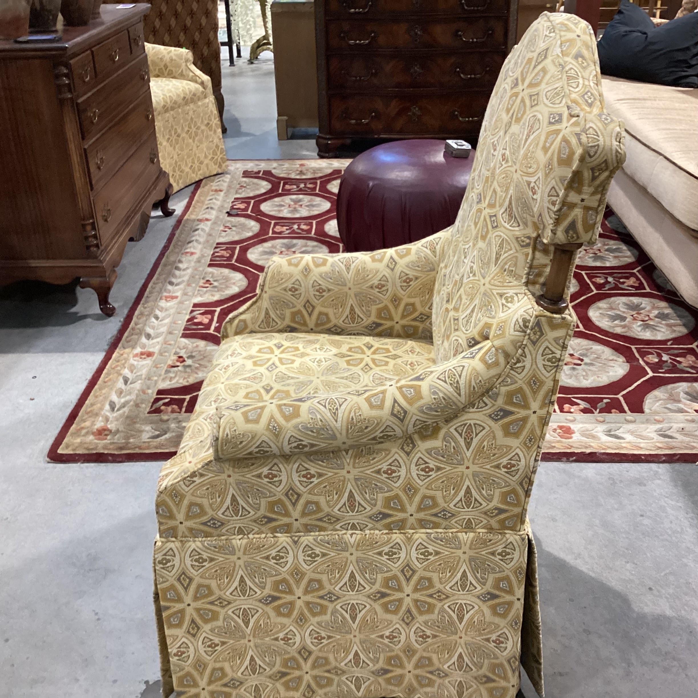 Tomlinson Erwin Gold Tones Raised Stitched Design with Wood Handles on Casters Chair 29"x 25"x 44"