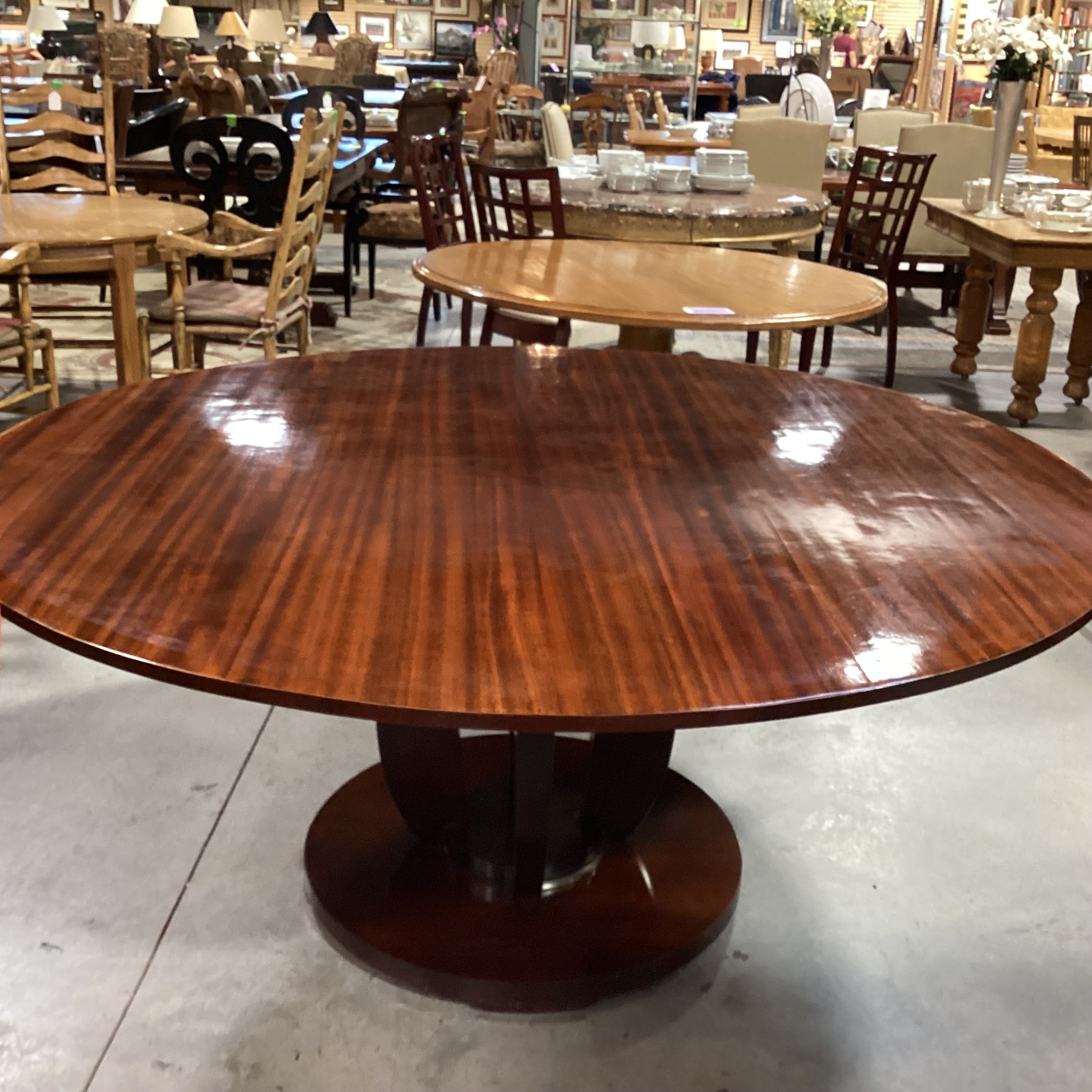 Ribbon Mahogany with Pedestal Round Dining Table 68" Diameter x 30"