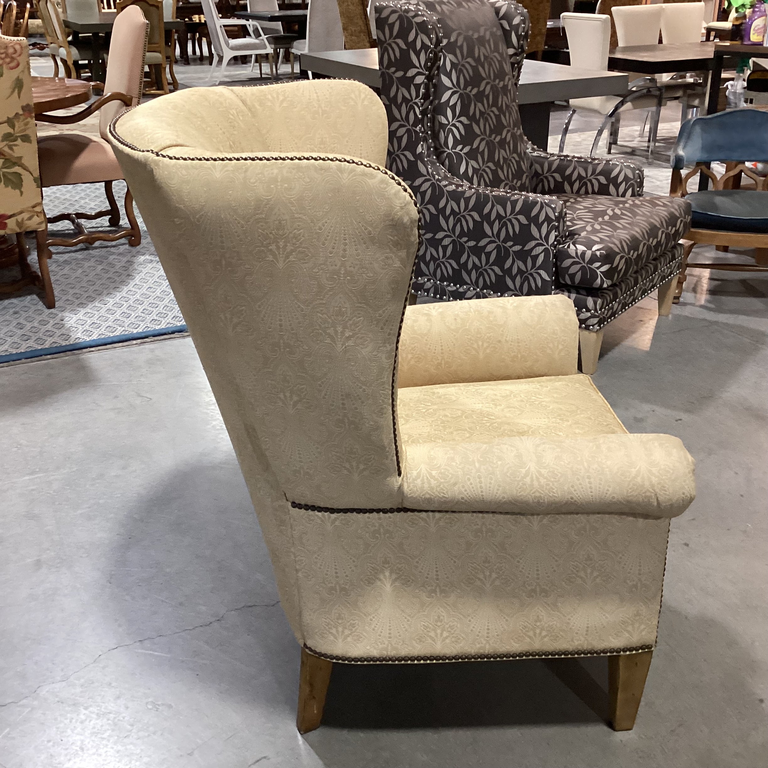 Paul Robert Golden Ornate Design with Nailhead Wing Chair 36"x 32"x 43"