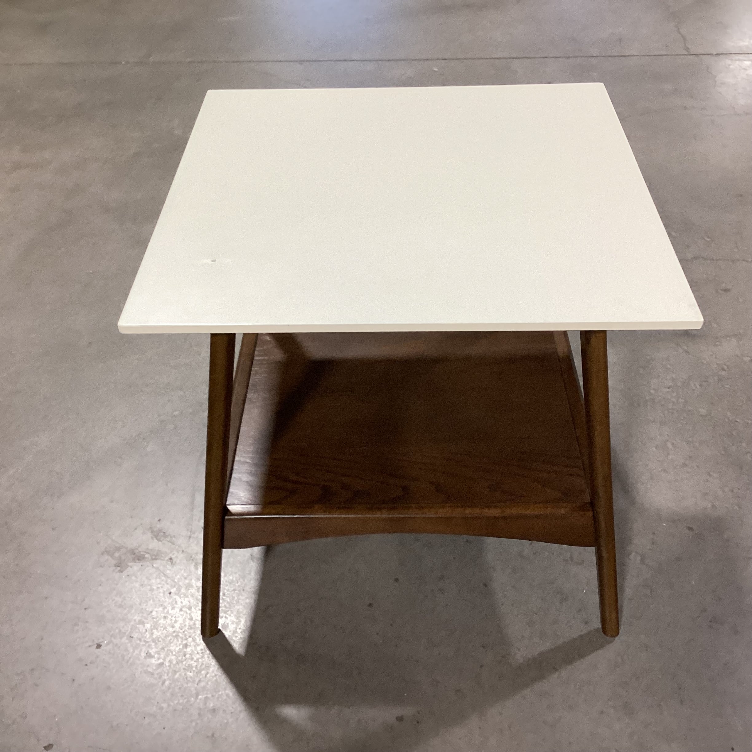 E & E Co Madison Park Parker Mid Century Style White & Finished Oak End Table 24"x 24"x 22.5"