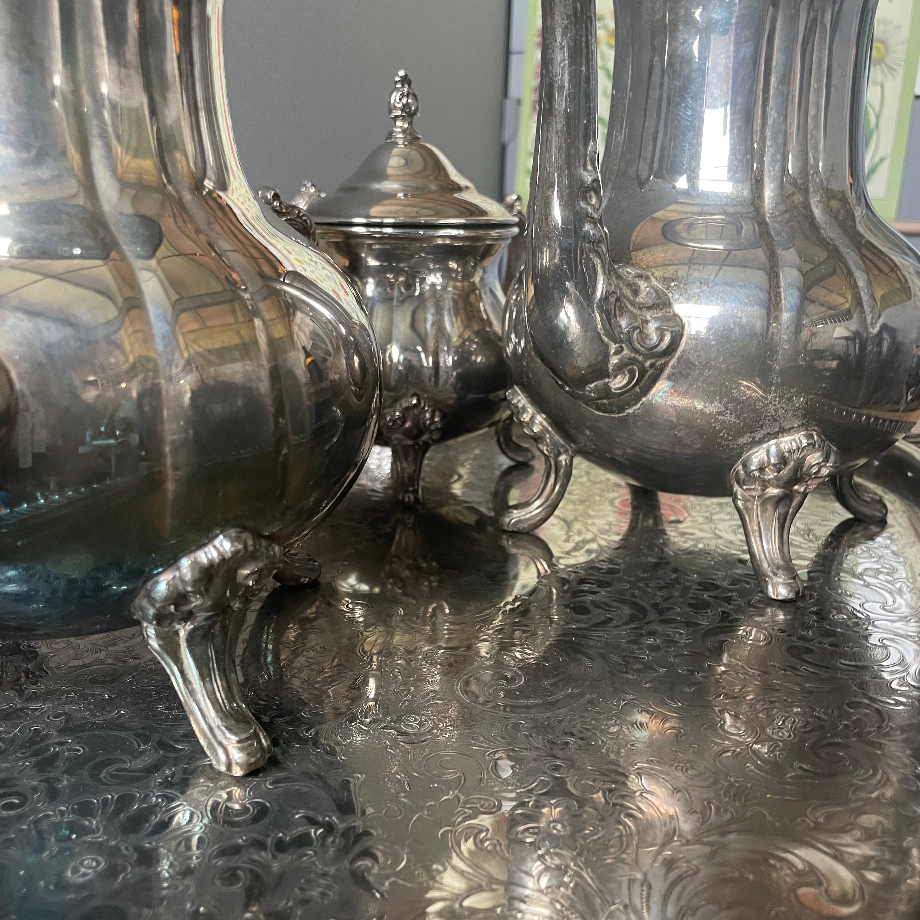 Vintage 5 Piece W&S Blackinton Baroque Style Silverplated Tea/Coffee Service