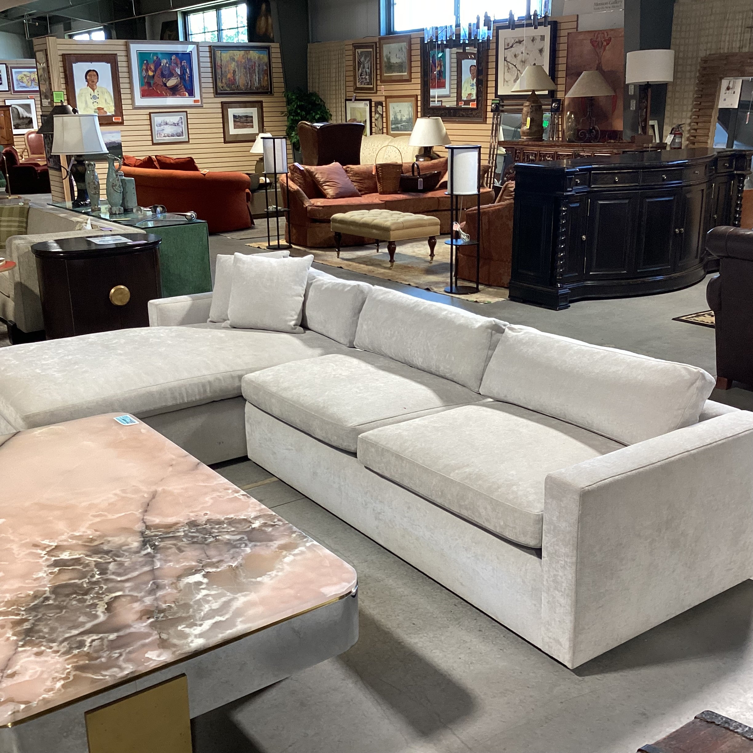 Henry Custom Upholstery Silver Dove Grey Velvet 2 Piece Modern Sectional 121"x 74"x 37"x 24"