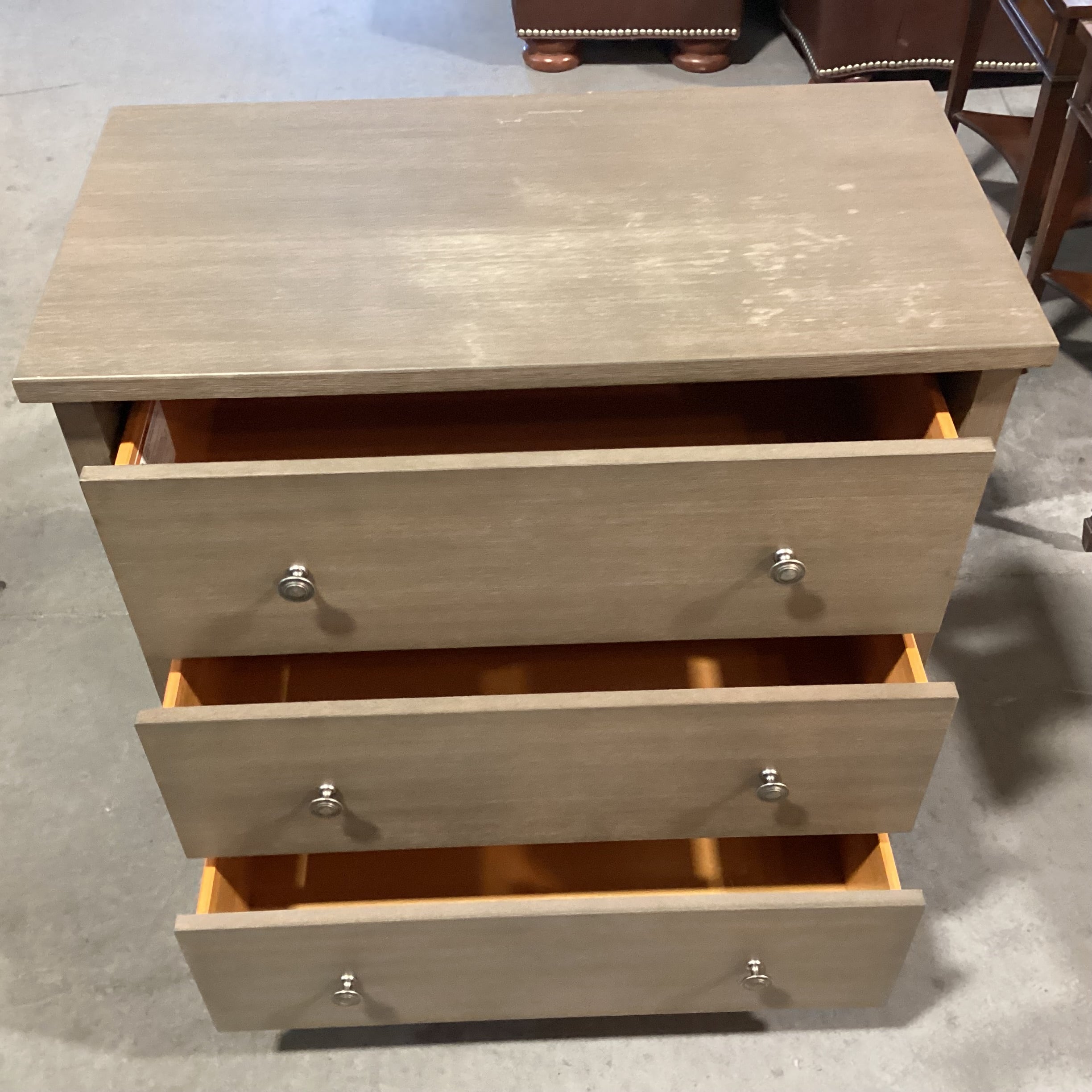 Williams Sonoma Grey Washed Finish Wood 3 Drawer Chest 32"x 16.5"x 34"