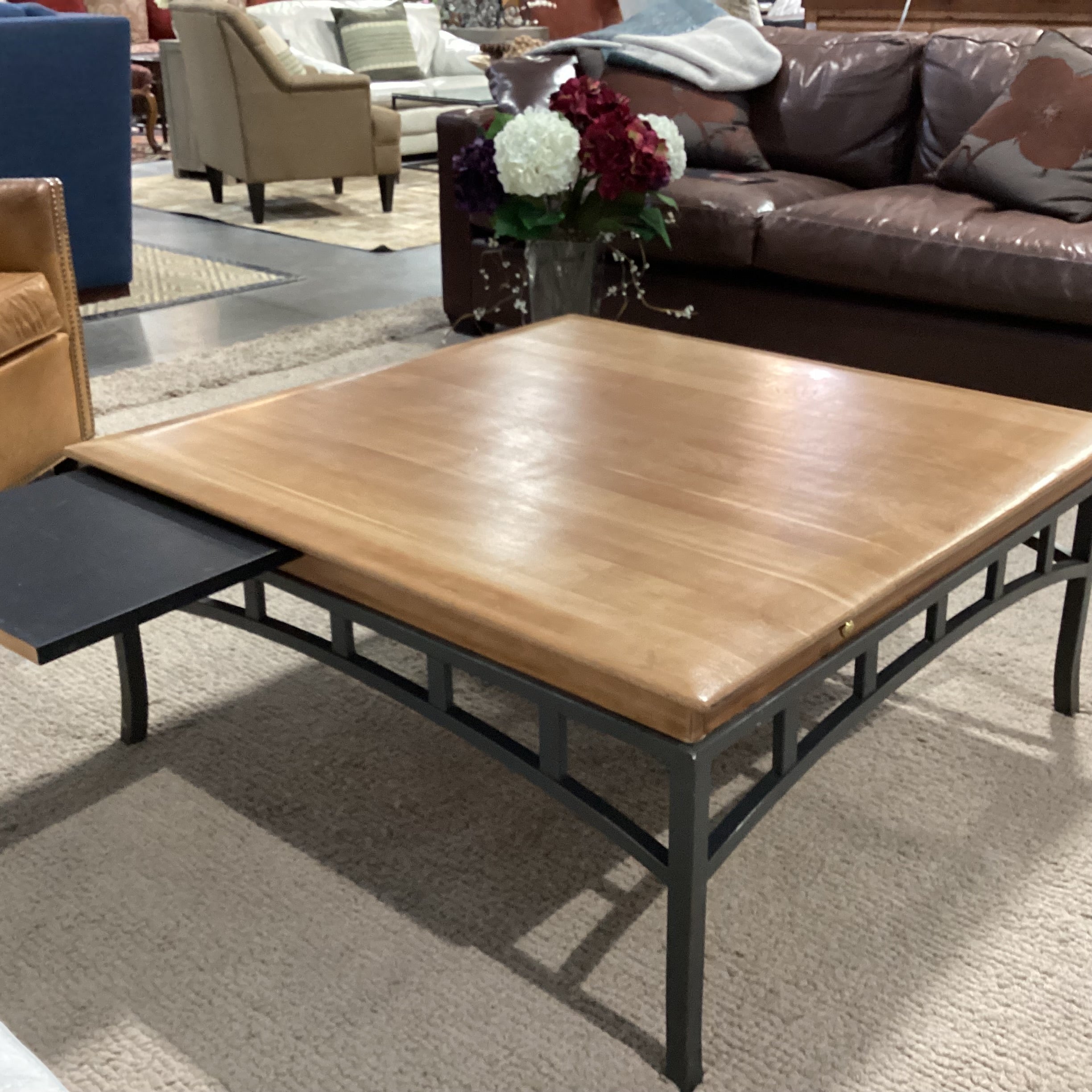 Wood & Metal with 4 Sided Pullout Top Coffee Table 38"x 38"x 17"
