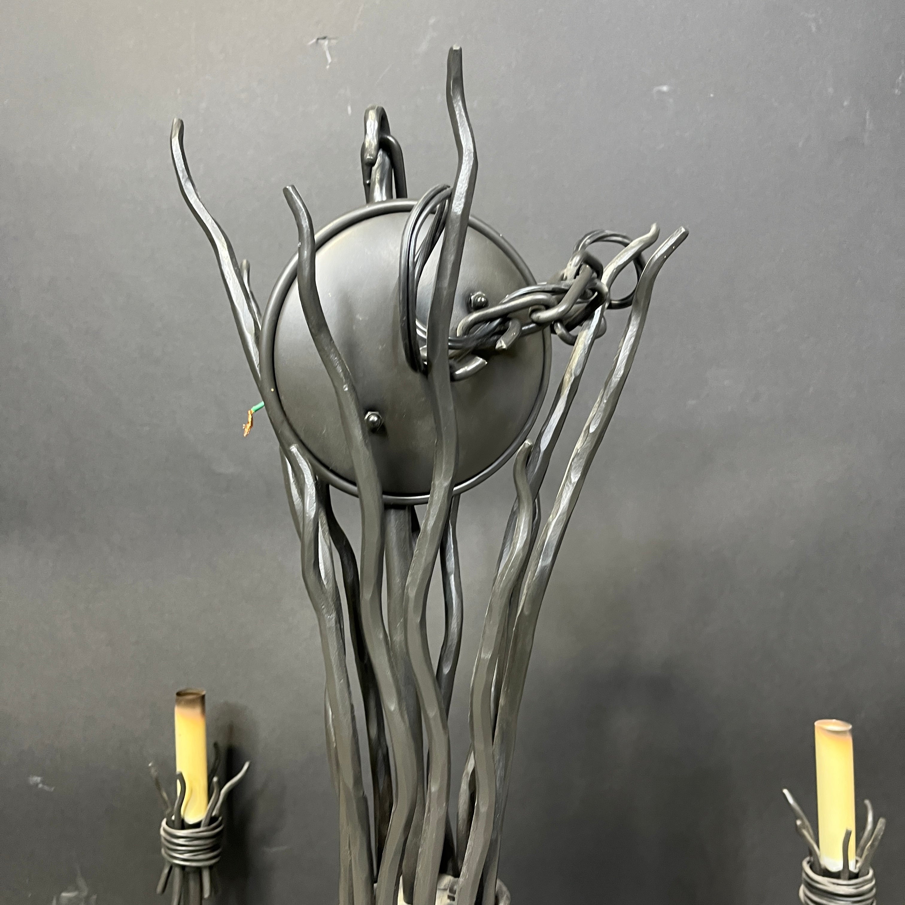 The Riverbend 4-Light Hand Rubbed Pewter Finish Solid Iron Candelabra Chandelier 30” Diameter x 29”