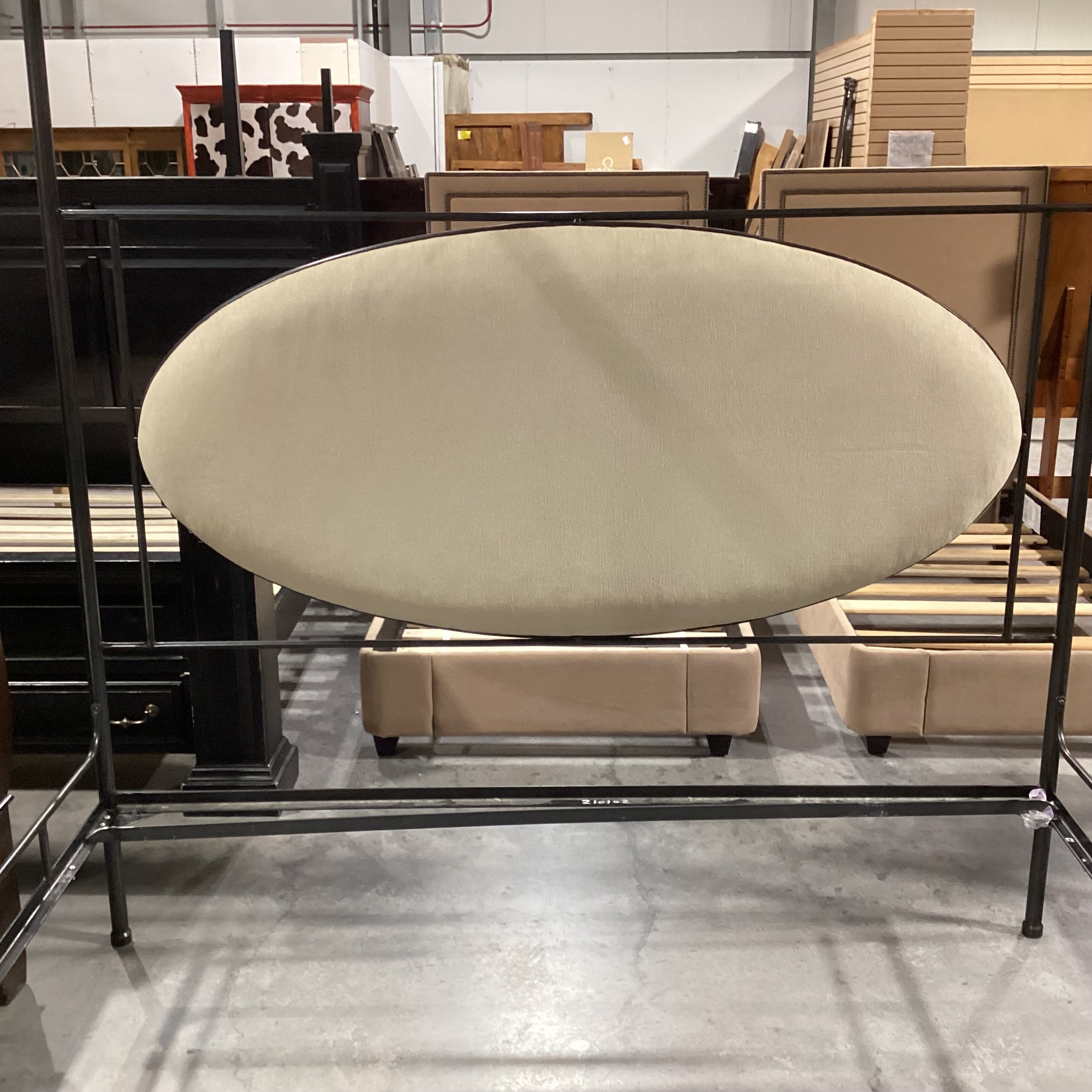 California King Iron Canopy with Oval Upholstered Inset Bed Set 75.5"x 86"x 117"