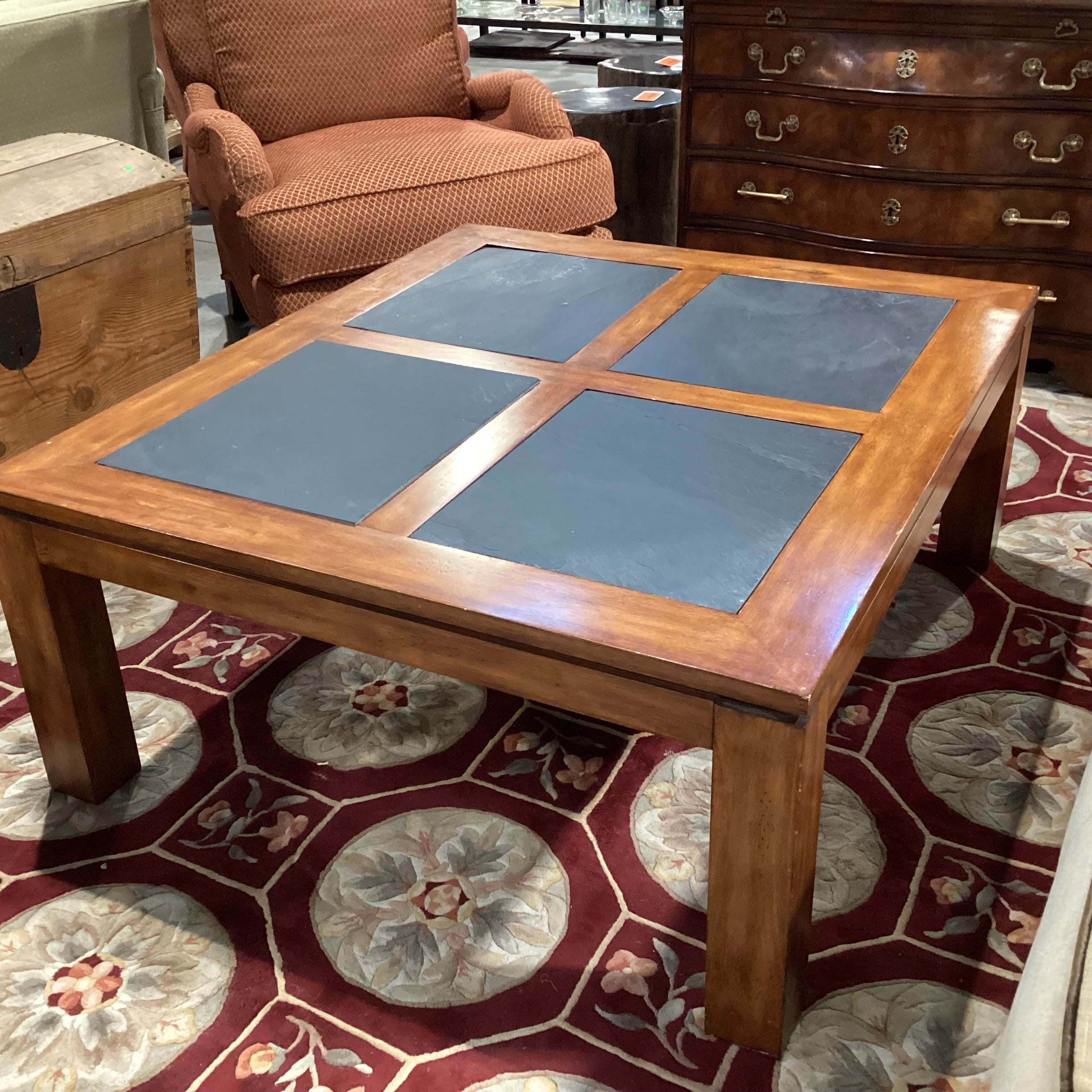 Finished Wood with Slate Tile Inset Coffee Table 42"x 48"x 19"