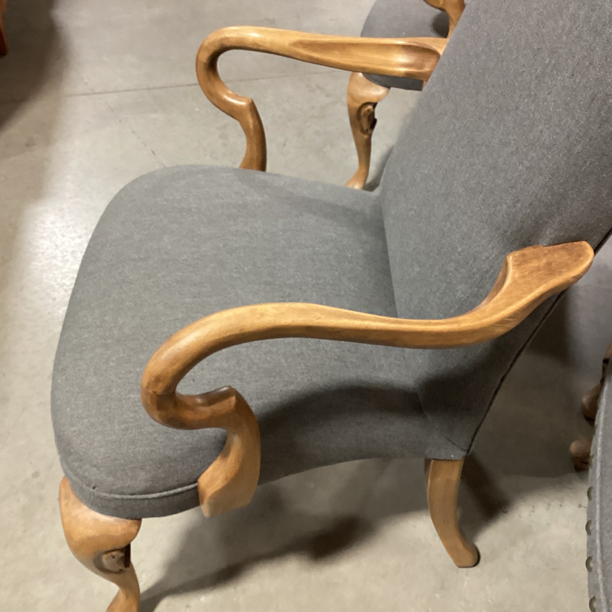 SET of 8 Antique Carved Wood with Reupholstered Grey Wool Blend Dining Chairs 27"x 24"x 43"  Chairs