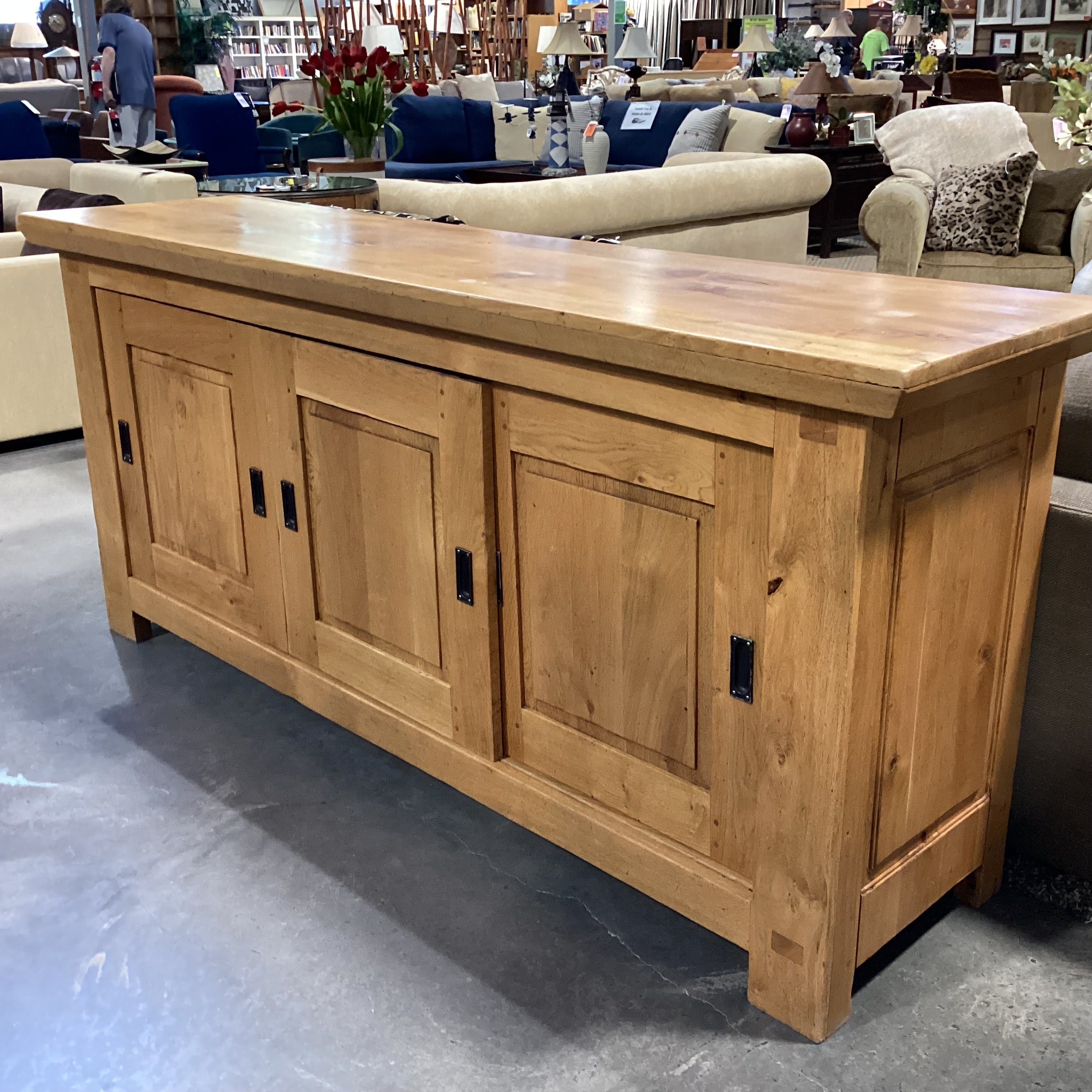 Williams Sonoma Solid French Oak 3 Sliding Doors Shelves & 2 Drawers Mendocino Sideboard 81"x 21.5"x 36.5"