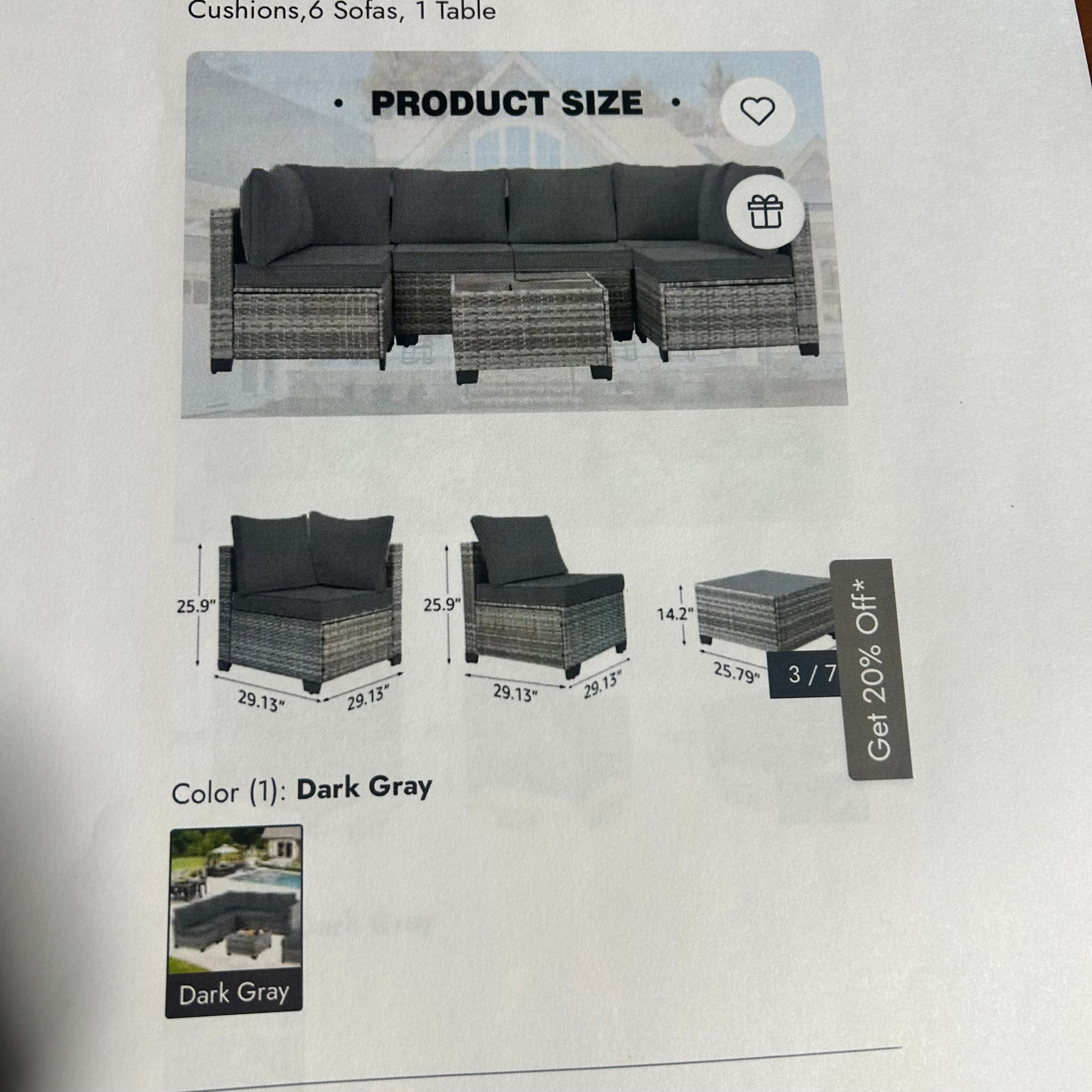 7-Piece Wicker Patio Conversation Set With Cushions 6 Sofas 1 Table