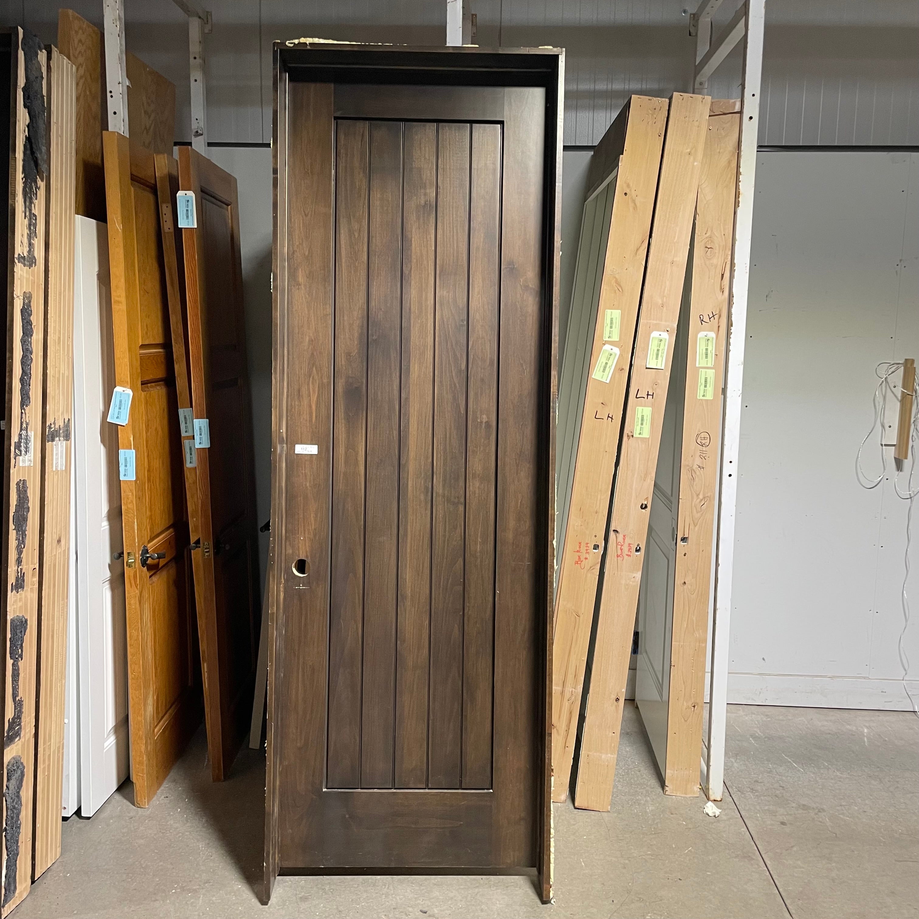 31.75"x 96"x 1.75" Rough Opening is 33"x 98.25"x 6.75" Brown Vertical Lined Walnut Interior Door with Jamb