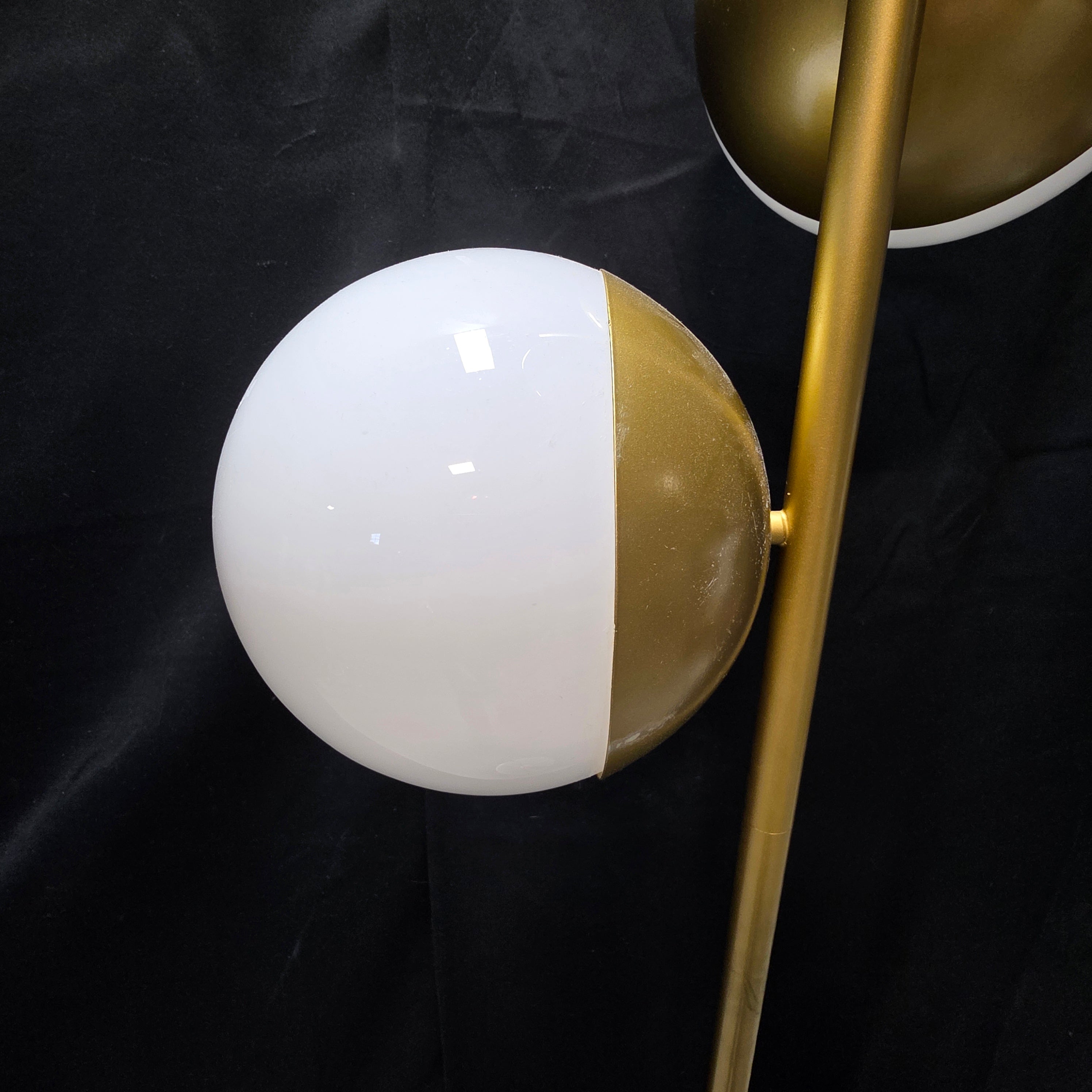 Living District Eclipse 3-Light B rass Frosted White Floor Lamp with Marble Base 16"x16"x65"