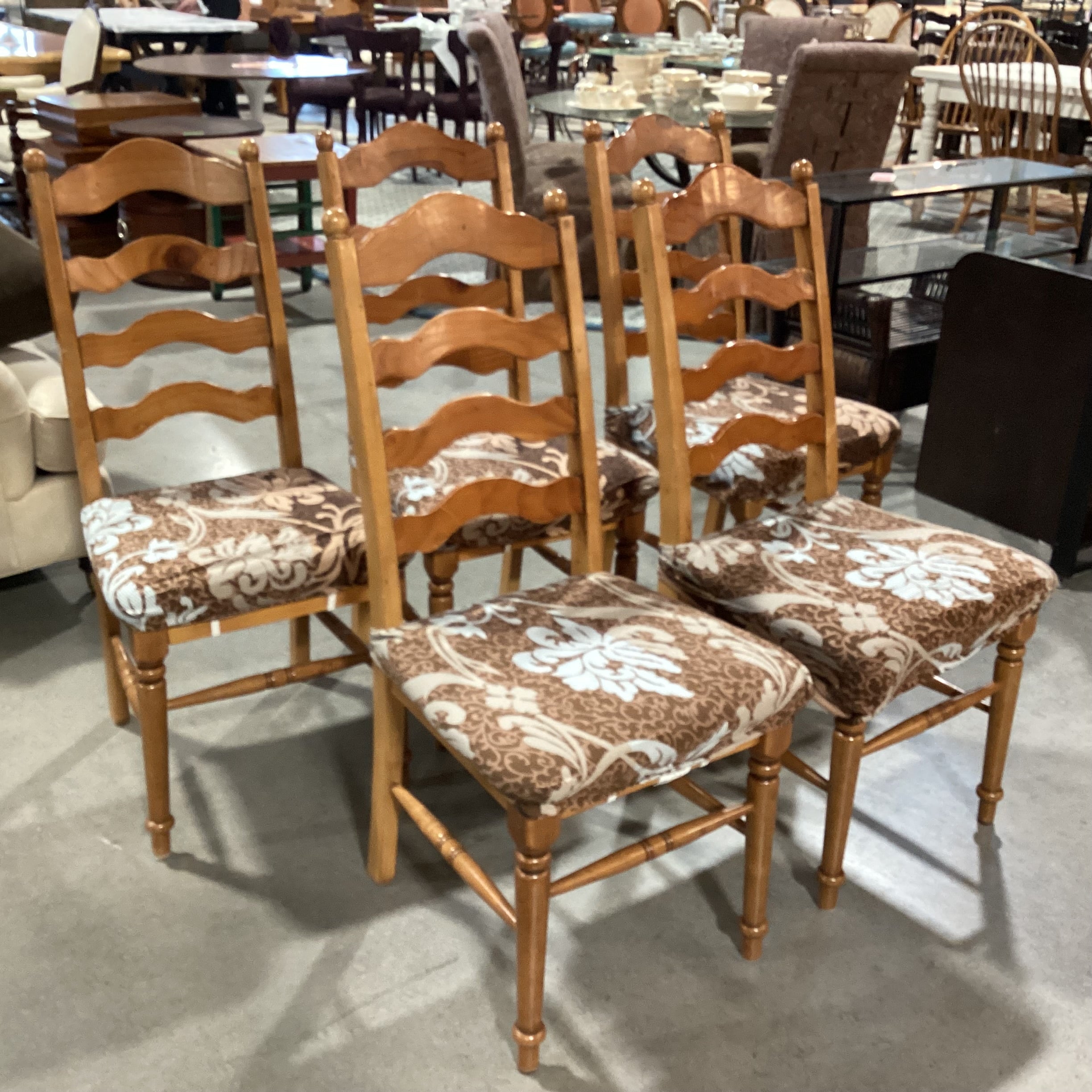 SET of 5 Carved Wood Ladder Back with Multi Design Slip Covers Dining Chairs 19"x 18"x 40"