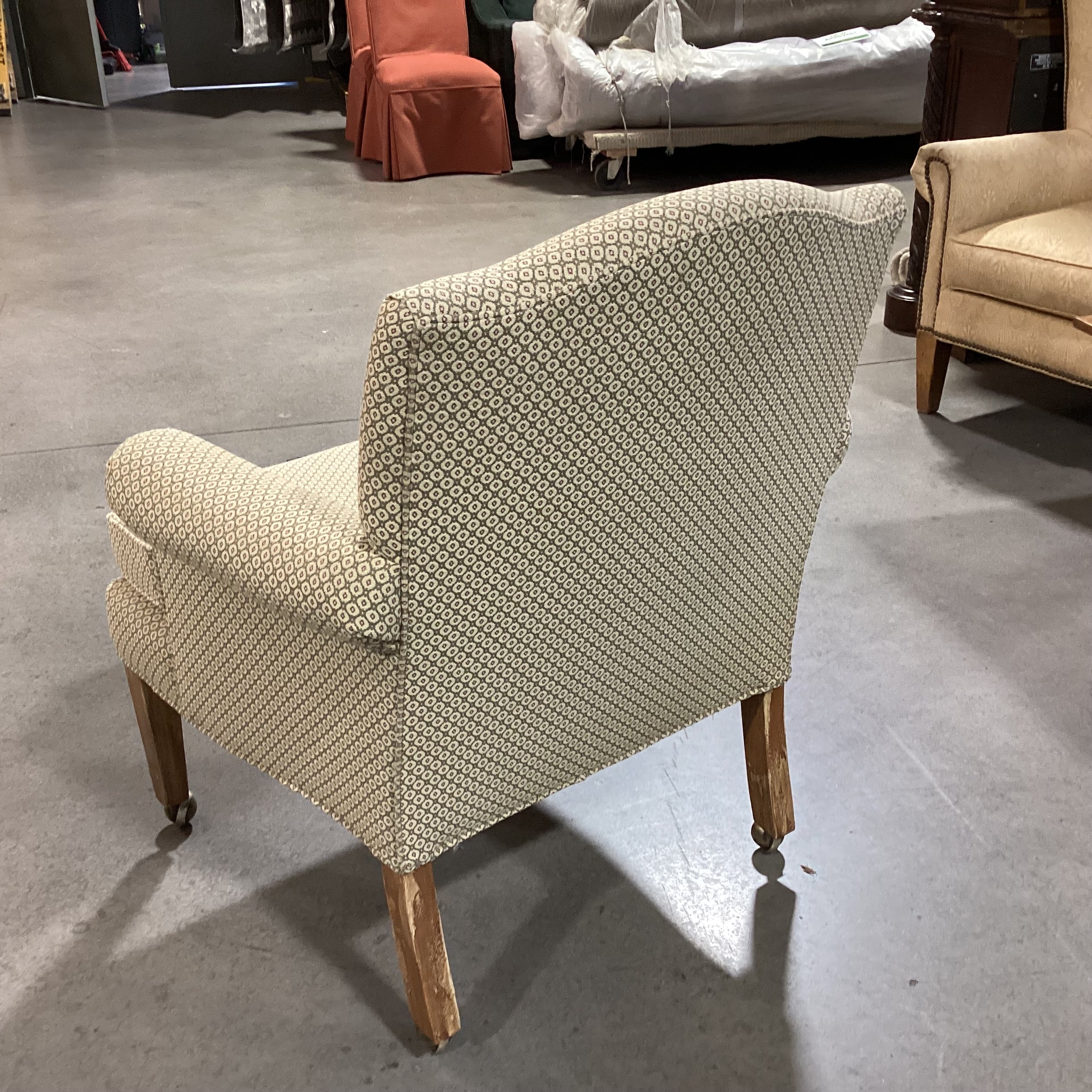 Dindy Foster Interiors Cream & Sage Pattern on Casters Accent Chair 31"x 28"x 36.5"