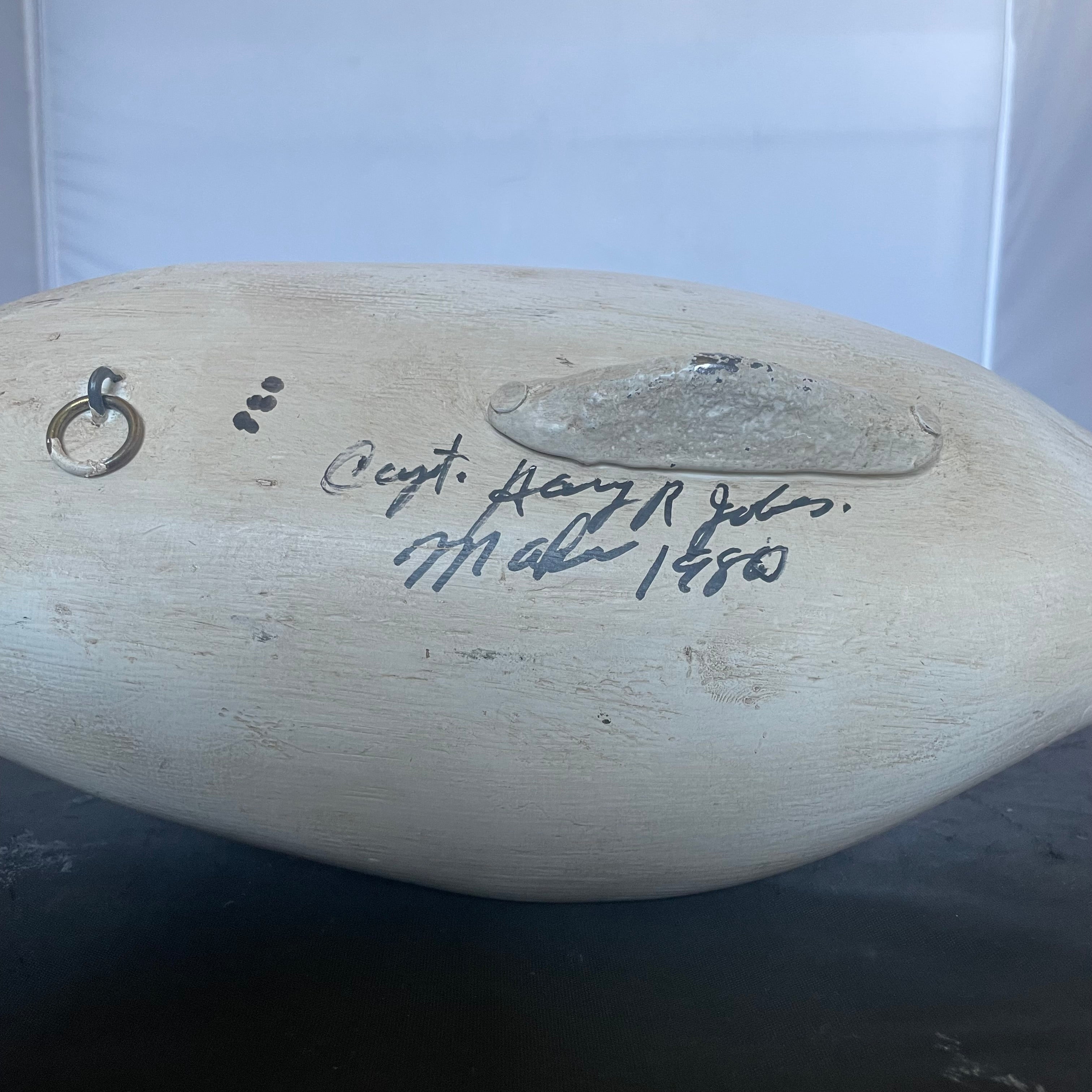 Vintage Handcarved Canvasback Drake "Sleeper" Decoy Signed by Artist, 14"x 7"x 5"