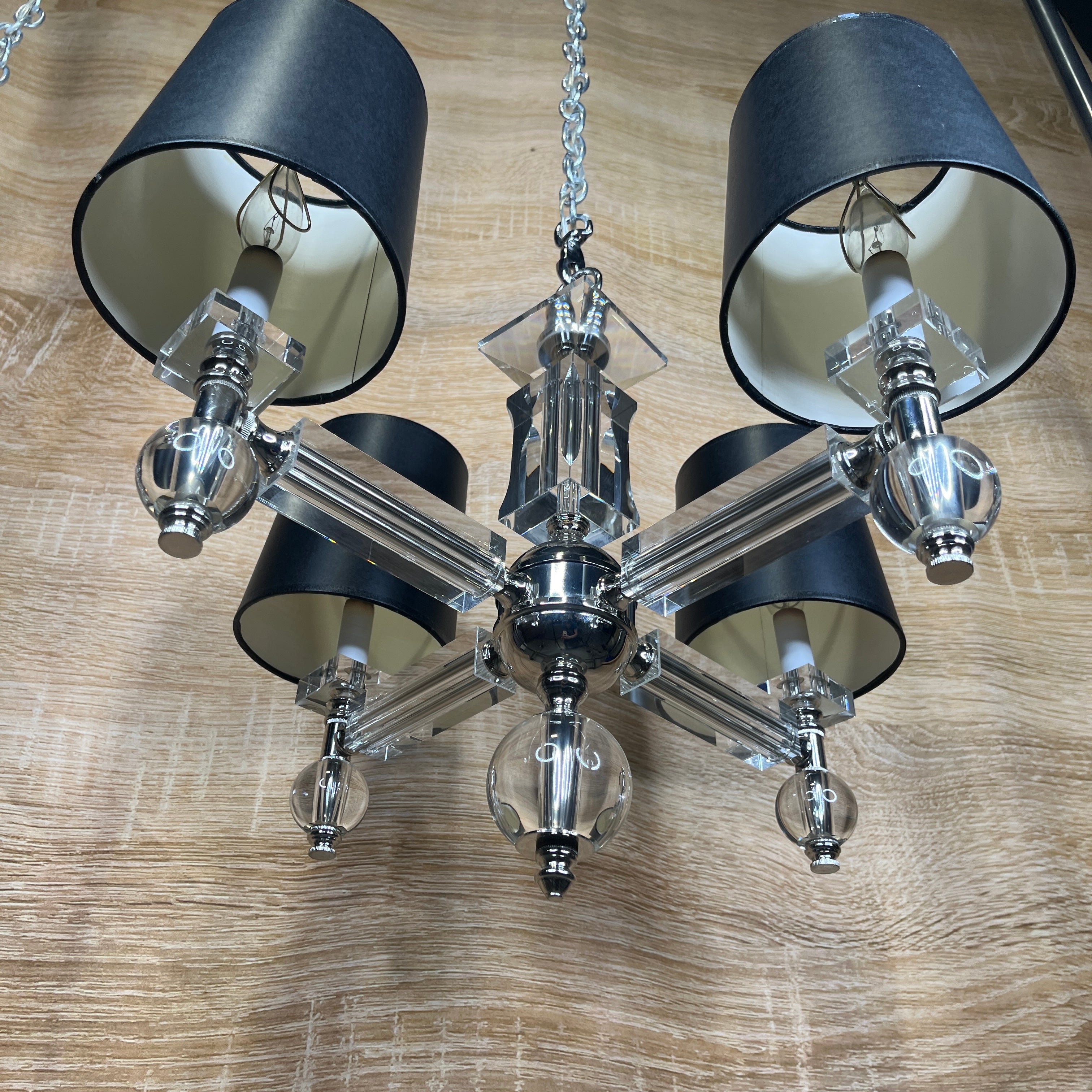 Room and Board 3D Concepts 4-Light Chrome and Glass with Shades Plug-In Chandelier 18"x 18"x 18" - 65"