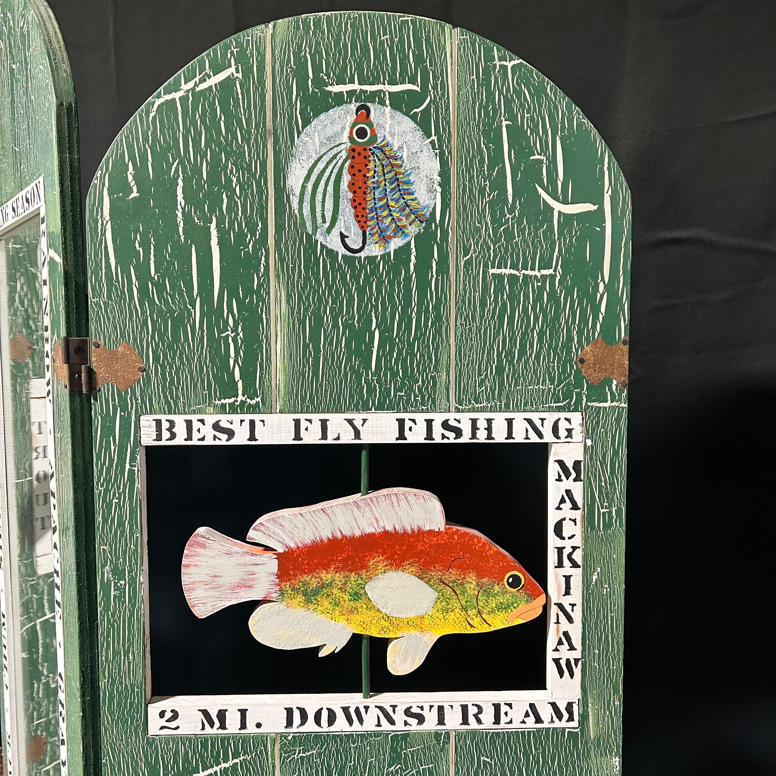 one Of A Kind Hand Painted Fishing Motif 3 Pannel Room Devider54"x 73"