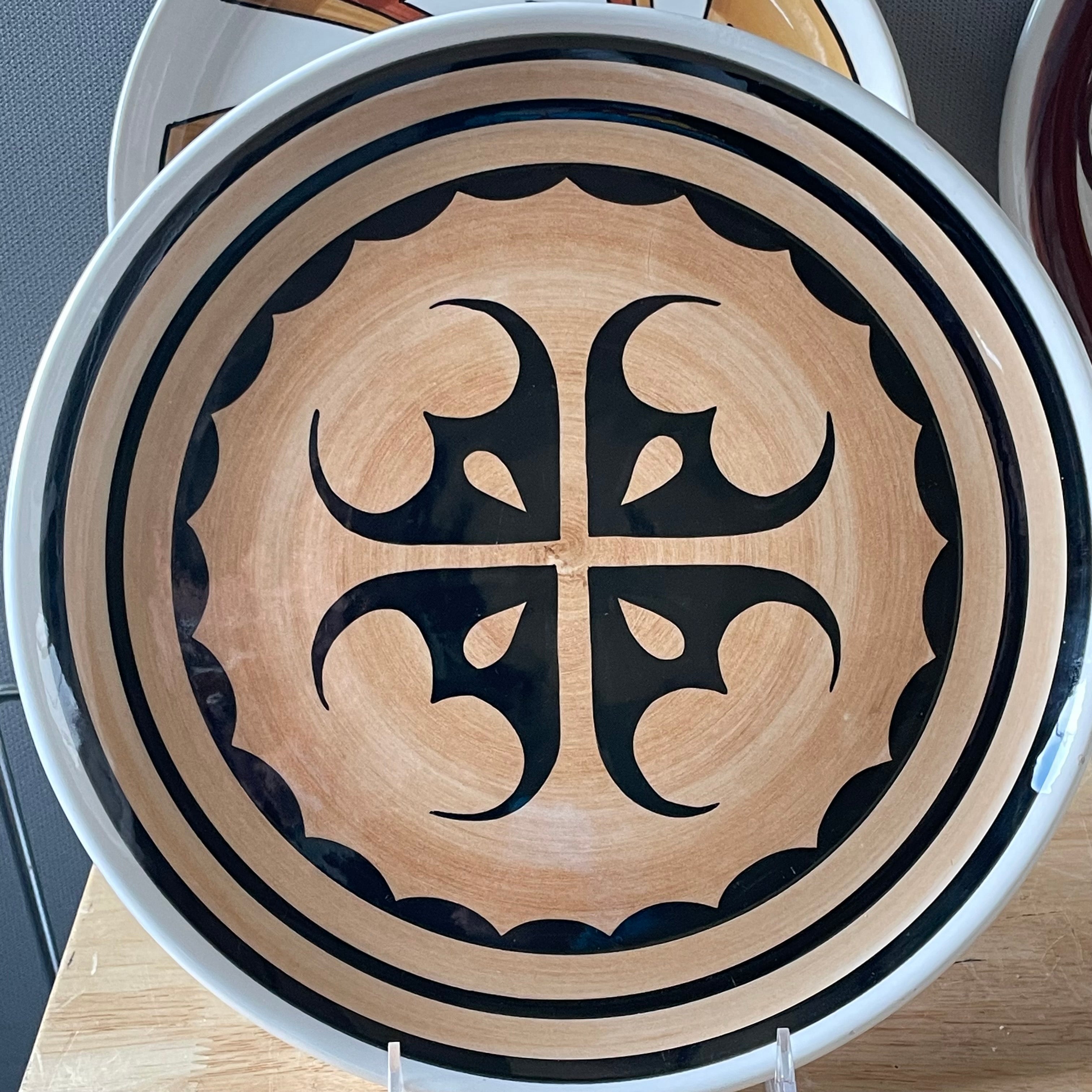 Set of 6 MCM Handcrafted Ceramic American Indian Design Decorative Plates by Ronal Schwarz for Gumps, San Francisco