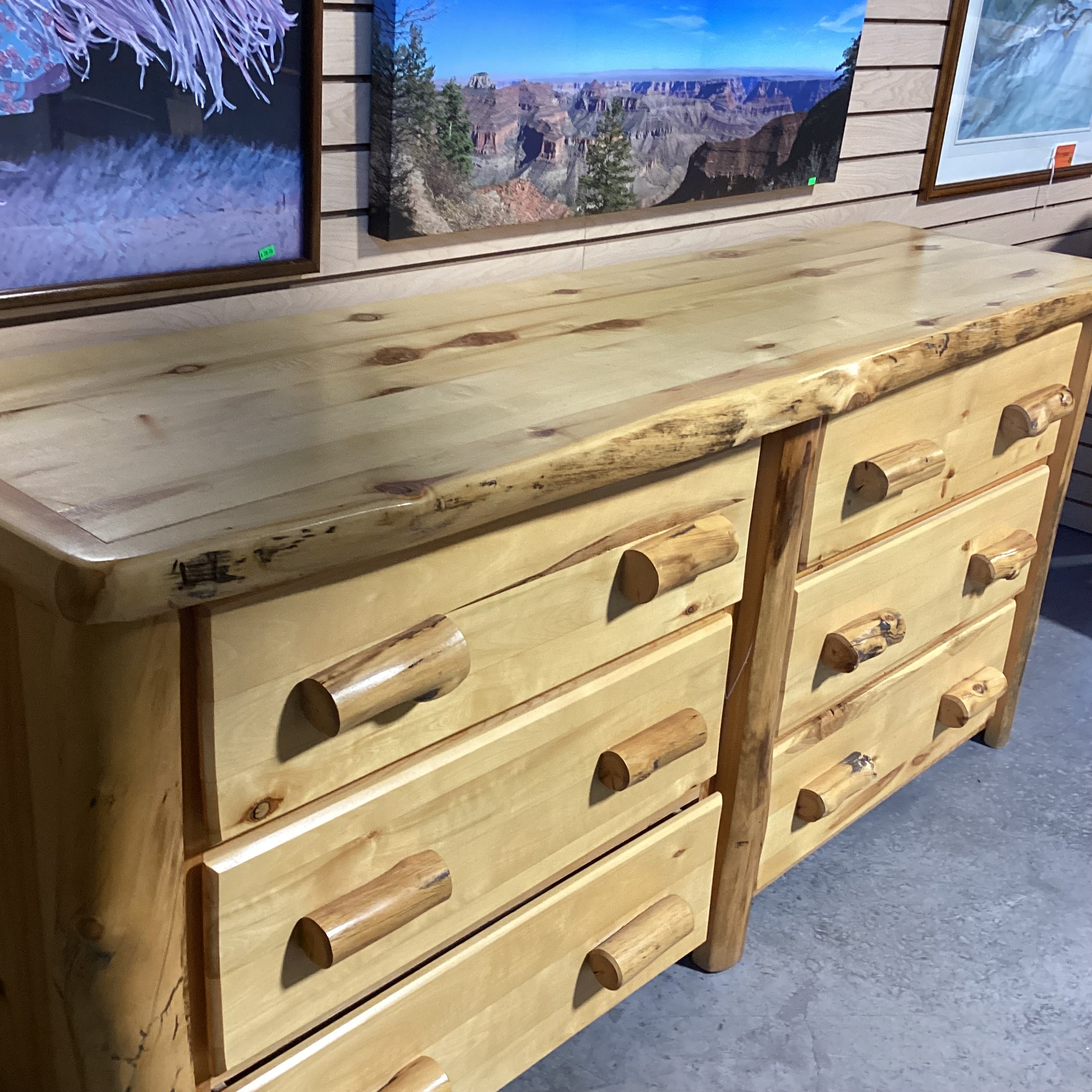Honey Finish log 6 Drawer Dresser 75"x 21"x 35"