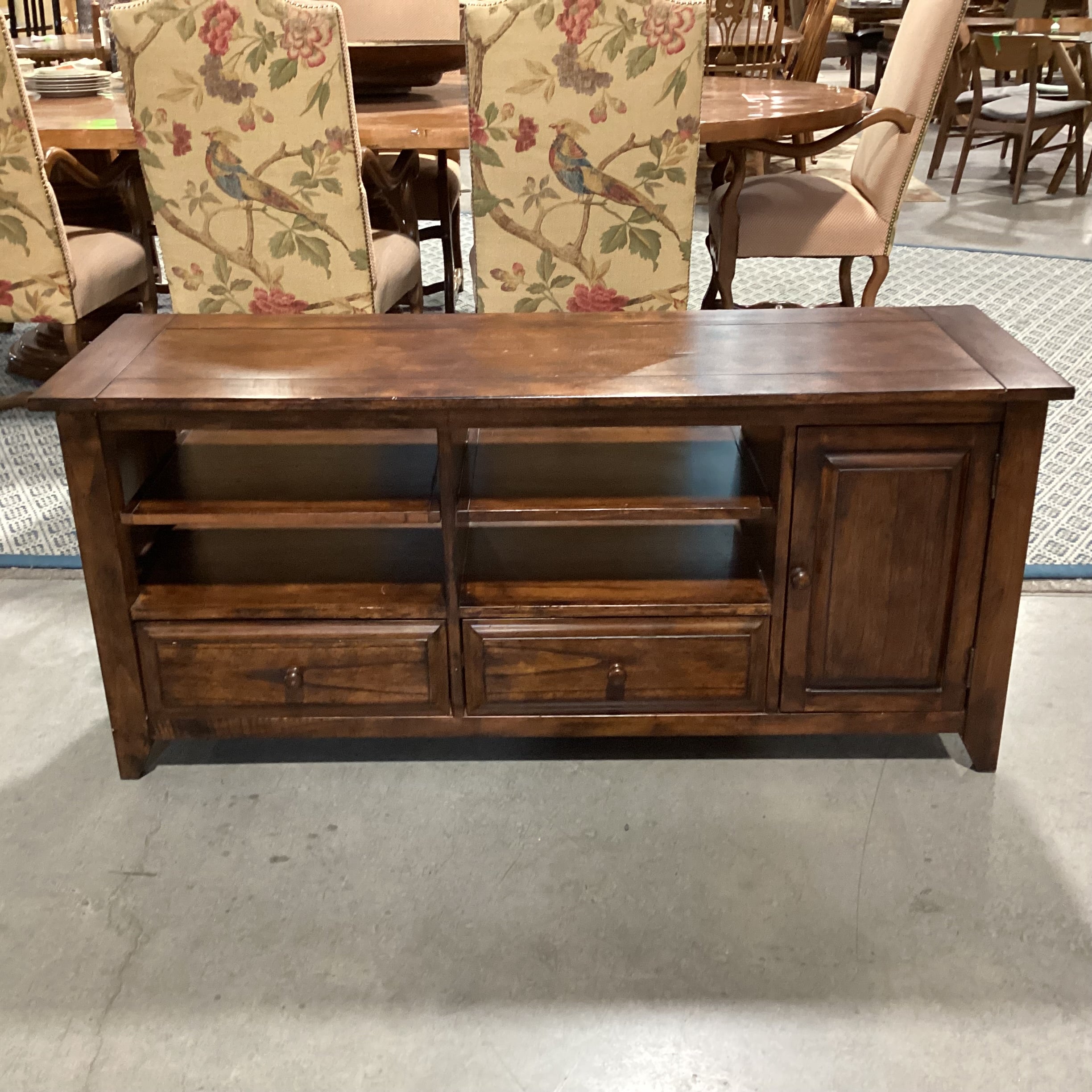 Dark Finish Wood 1 Door 2 Drawer & Shelves Console 56"x 18"x 25"