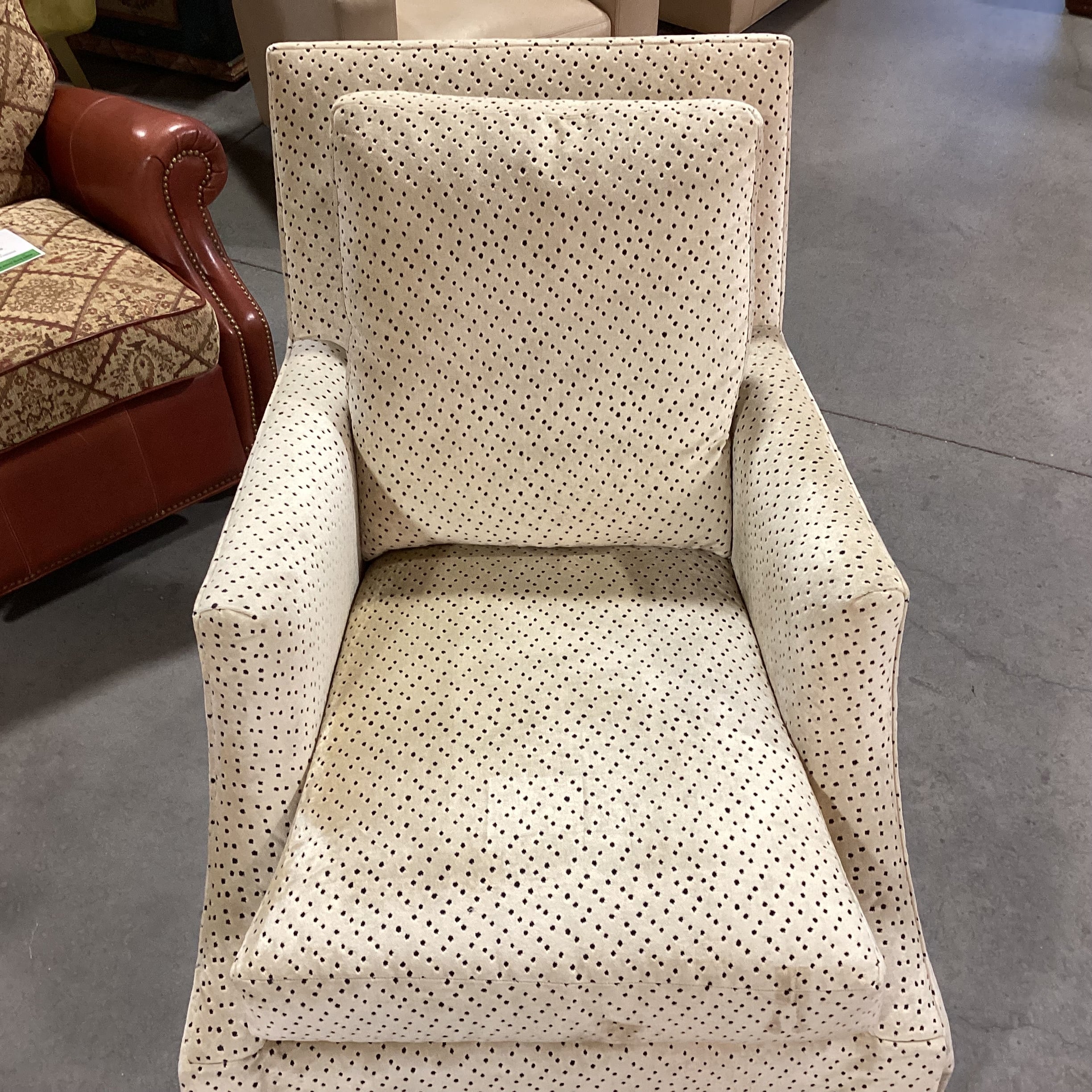 Lee Industries Custom Velvet Cream & Black Cheetah Print Chair 33"x 39"x 38"
