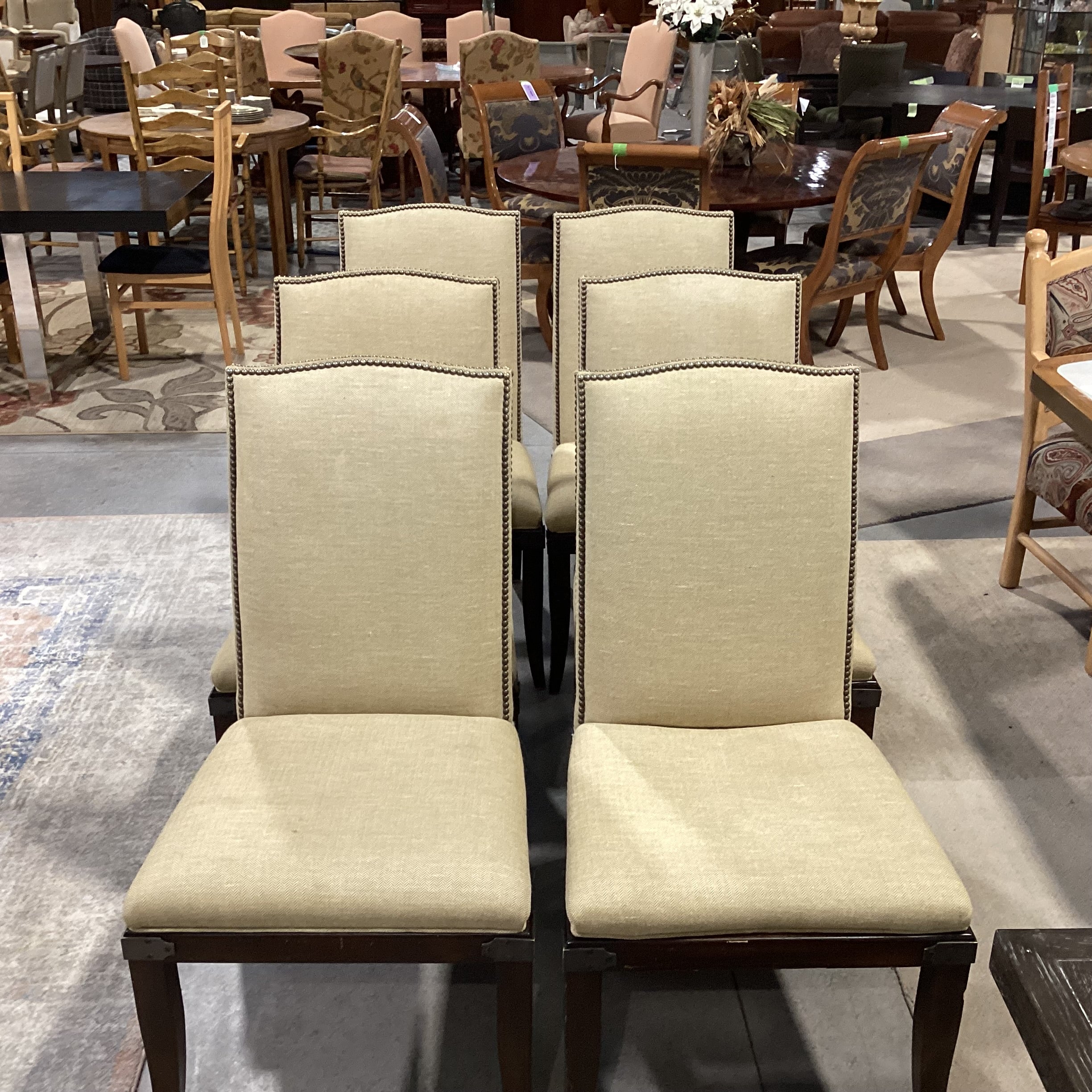 SET of 6 Golden Wool Blend Nailhead & Dark Finish Wood with Bracket Accent Dining Chair 23"x 26"x 42"