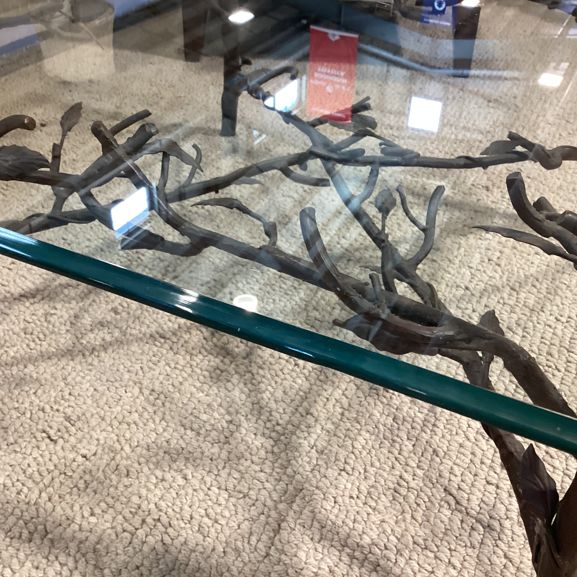 Wrought Iron & Leaf with Beveled Glass Top Coffee Table 40.5"x 40.5"x 16"