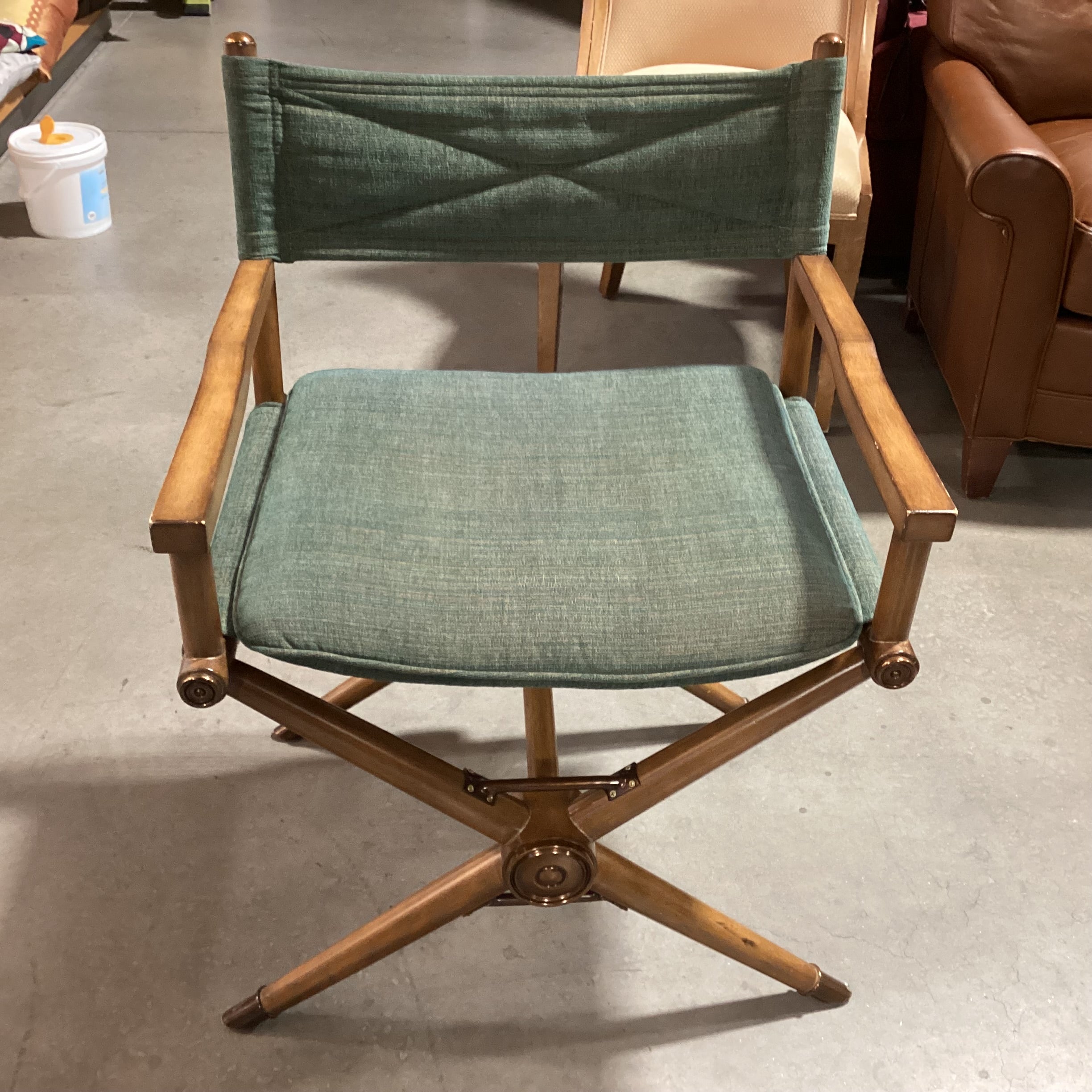 Vintage Kreiss Green Woven Finished Wood with Copper Finished Brass Accent Director Chair 26"x 24"x 33"