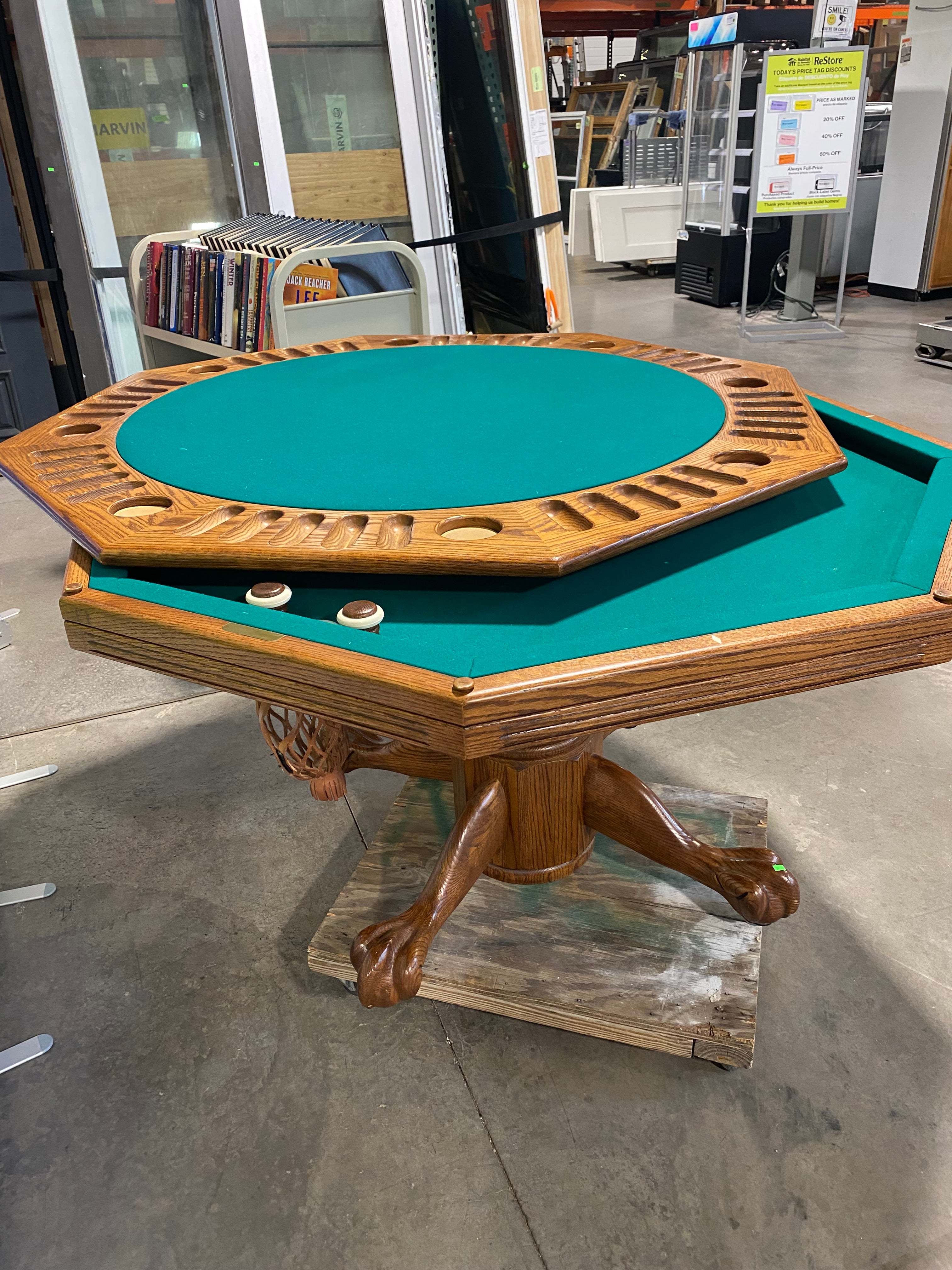 Mikhail Darafeev 3 in 1 Green Felt, Mother of Pearl Inlay Solid Wood Pedestal with Lion's Paw Feet Game Table 54"x 54"x 31.5"
