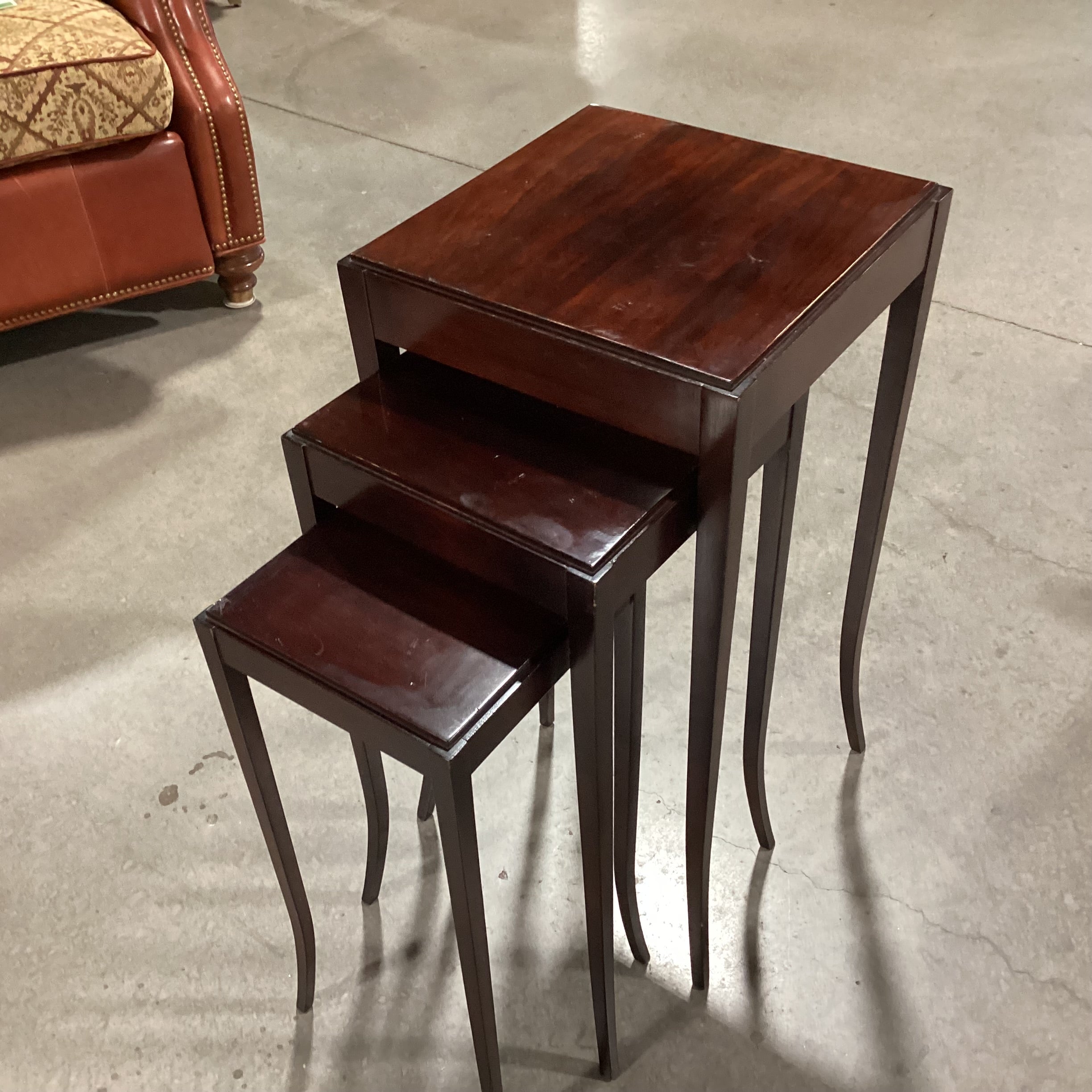 Barbara Barry For Baker Vintage Mahogany Nesting Accent Tables 14.5"x 14.5"x 29"