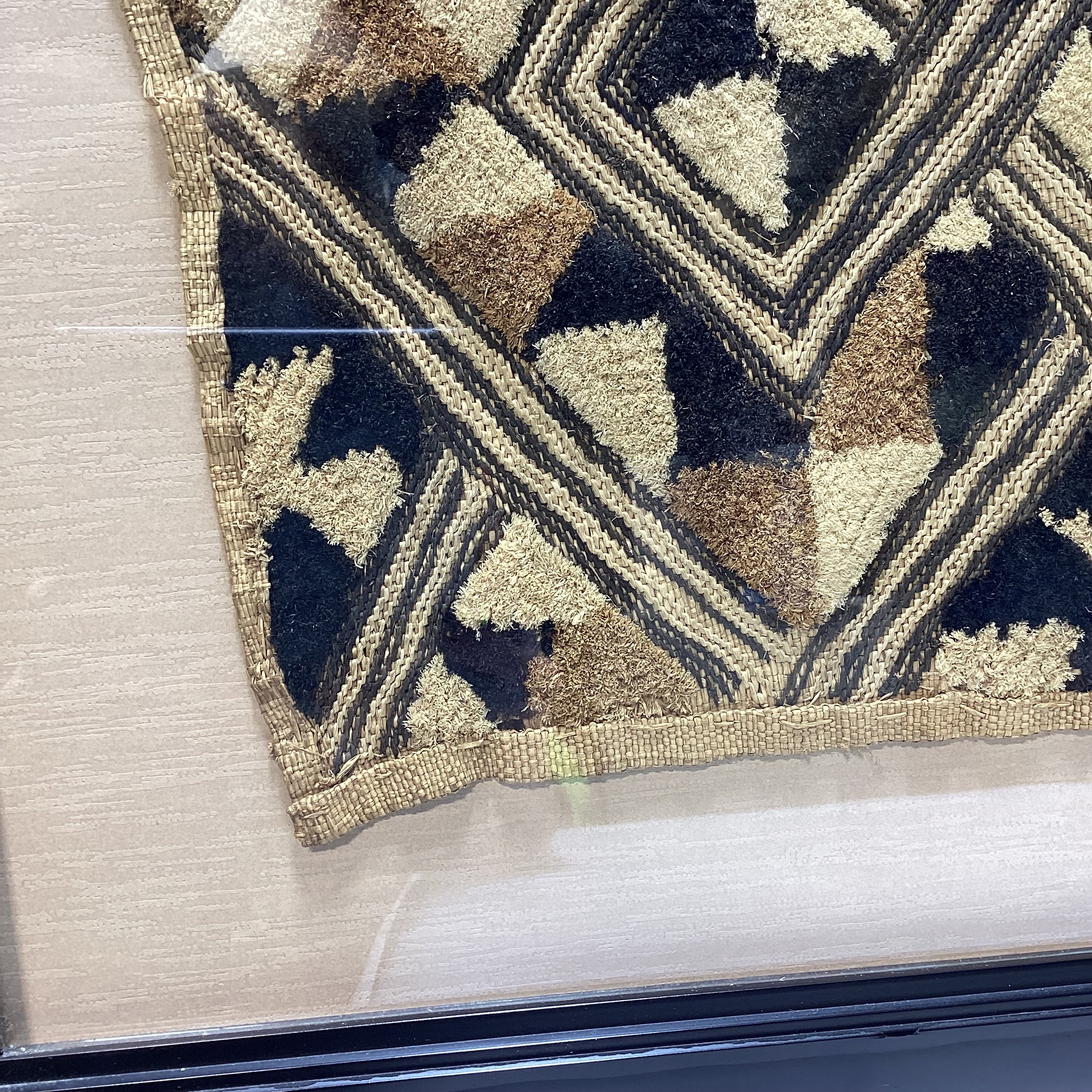 Vintage Kuba Shoowa Cloths In Black Frame 26.5" x 47.5"