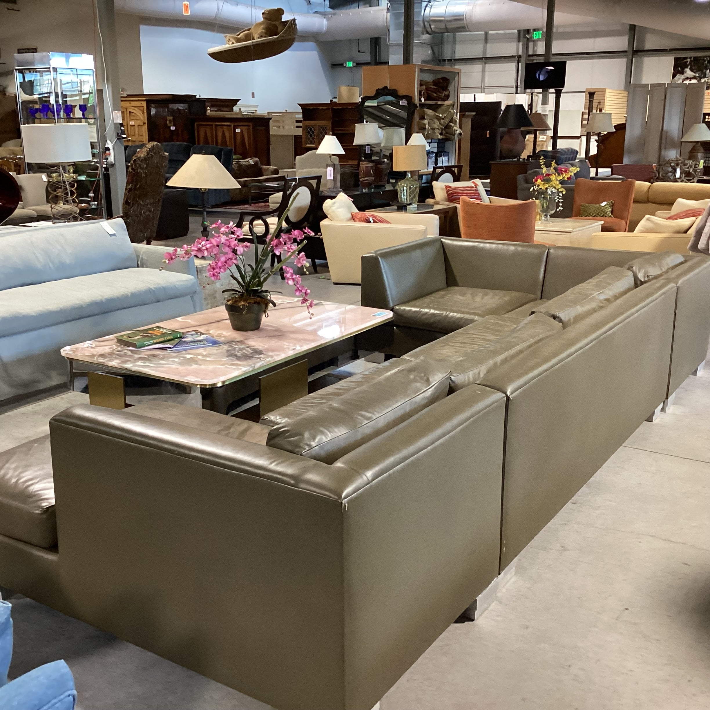 Modern Taupe Grey Leather Down Mix 4 Piece Sectional 76"x 162"x 62"x 40"x 28"