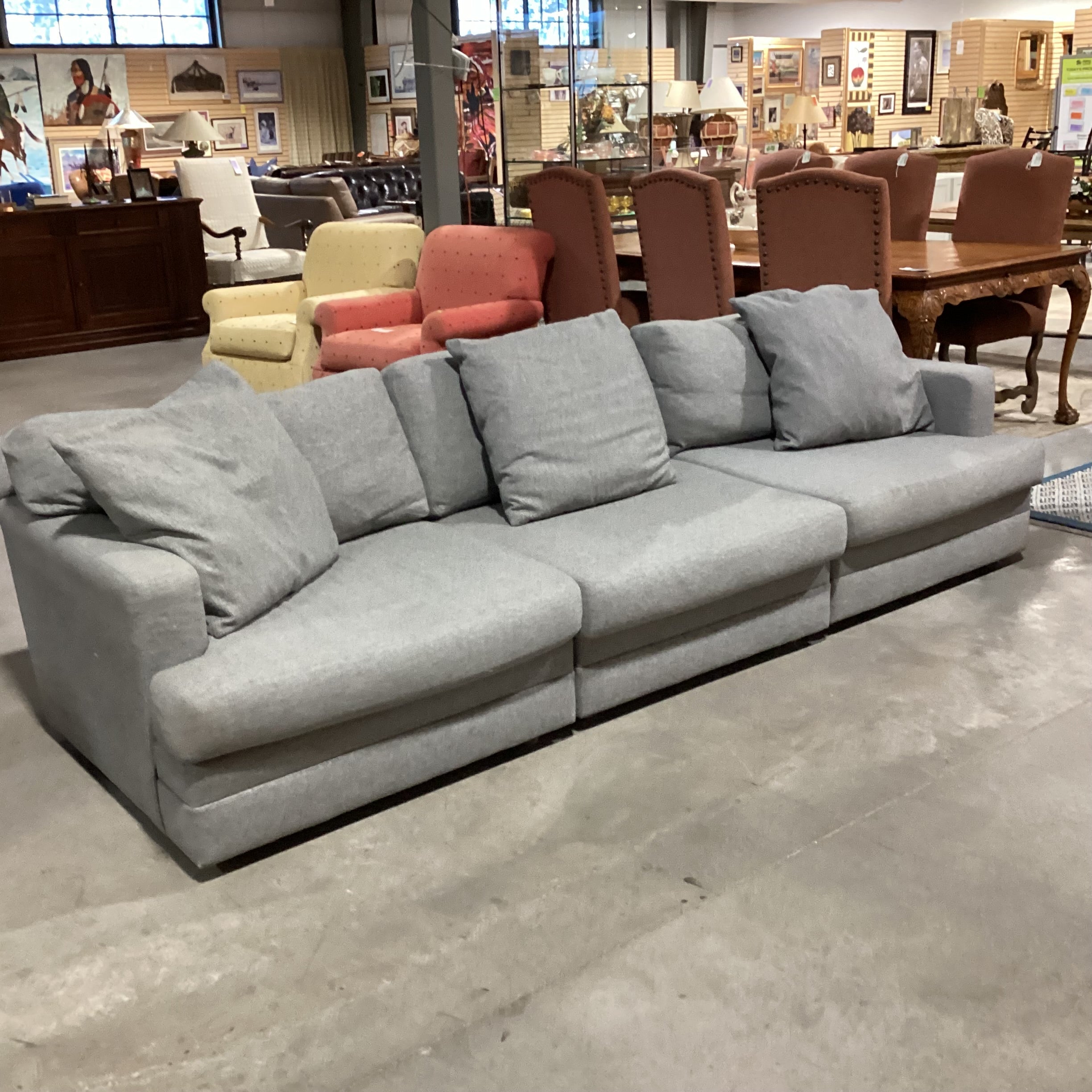 Ralph Lauren Grey Wool & Down Mix 3 Piece Sofa Sectional 110"x 44"x 29"