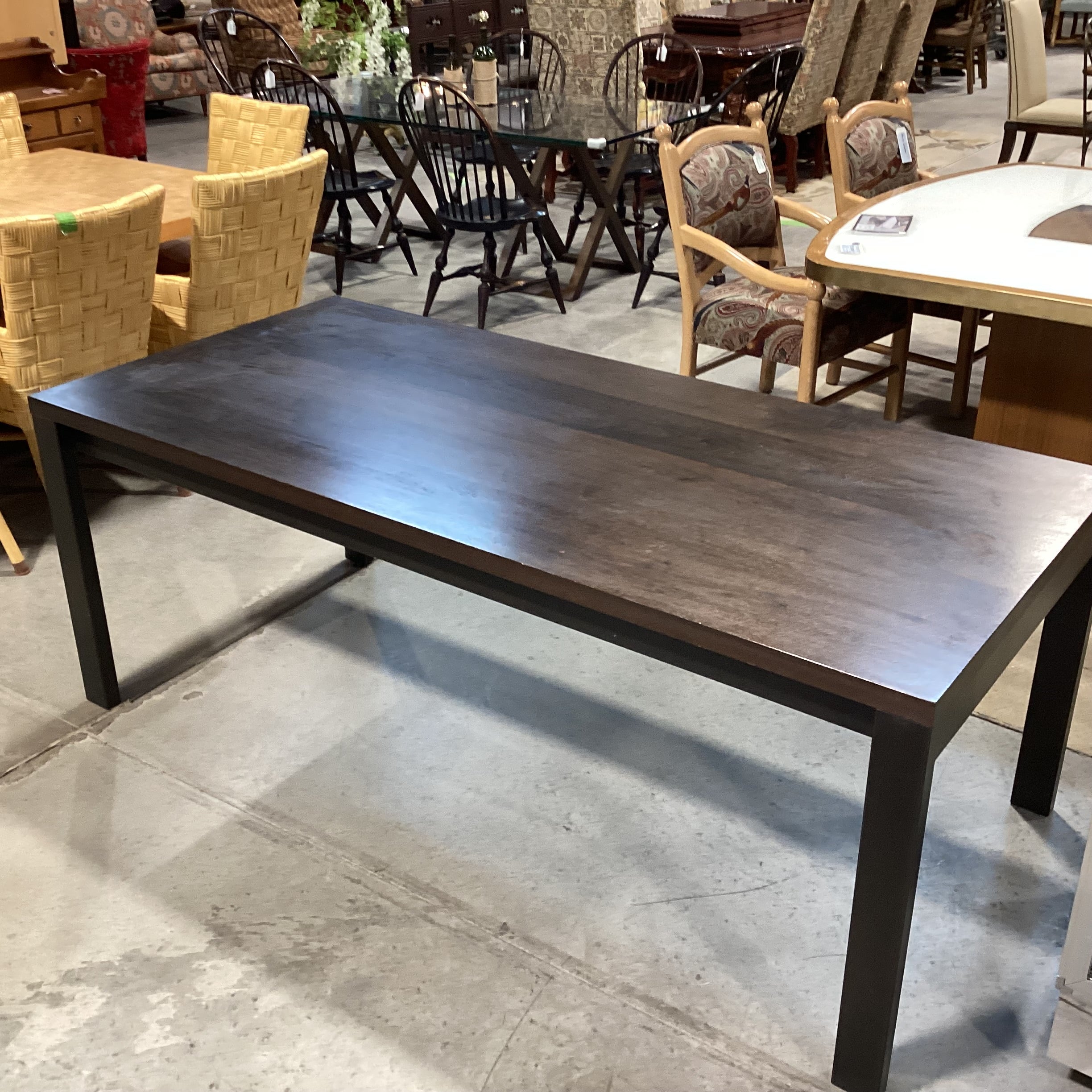 Modern Parsons Dark Finish Wood & Black Metal Dining Table 75"x 35"x 29.5"
