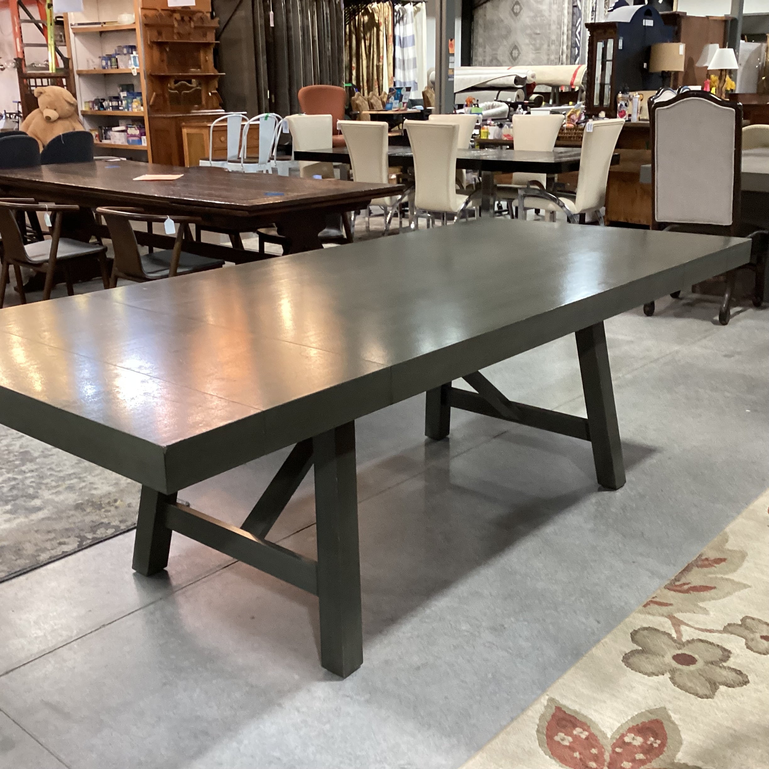 Standard Furniture Grey Finish Trestle & 2 End Leaves Dining Table 95"x 42"x 30"