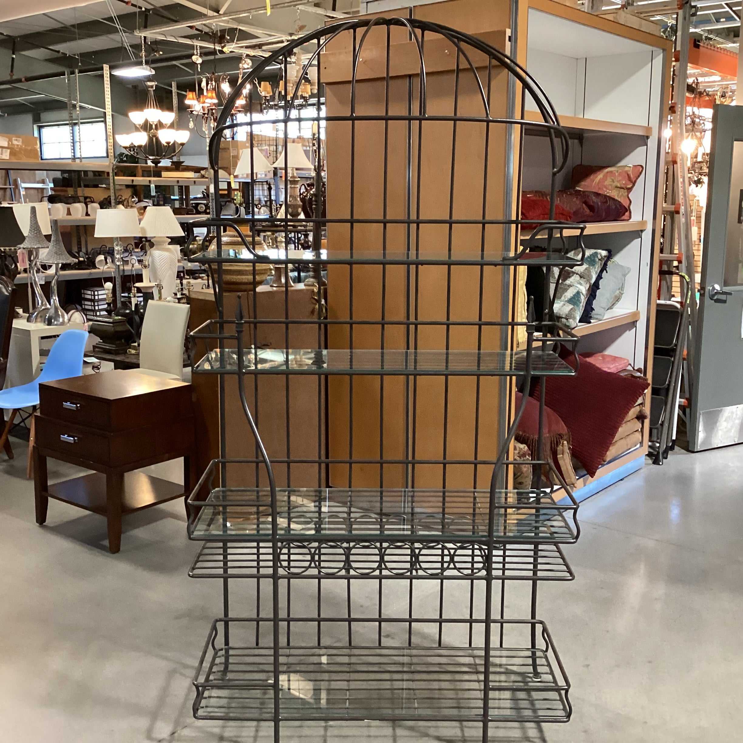 Iron with Dome Top & Glass Bakers & Wine Rack Shelves 44"x 18"x 83"