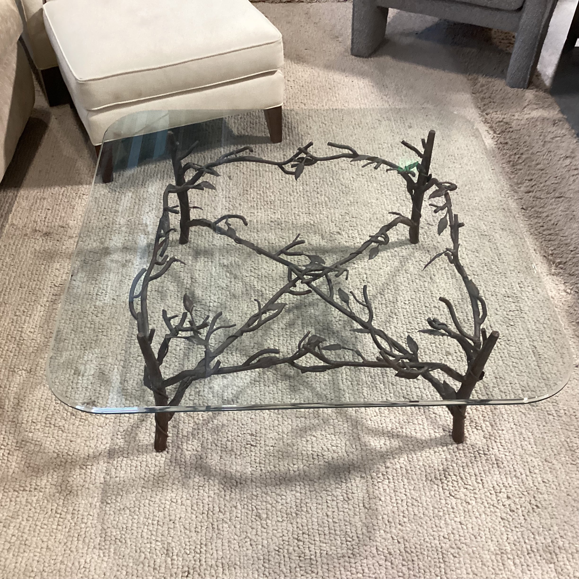 Wrought Iron & Leaf with Beveled Glass Top Coffee Table 40.5"x 40.5"x 16"